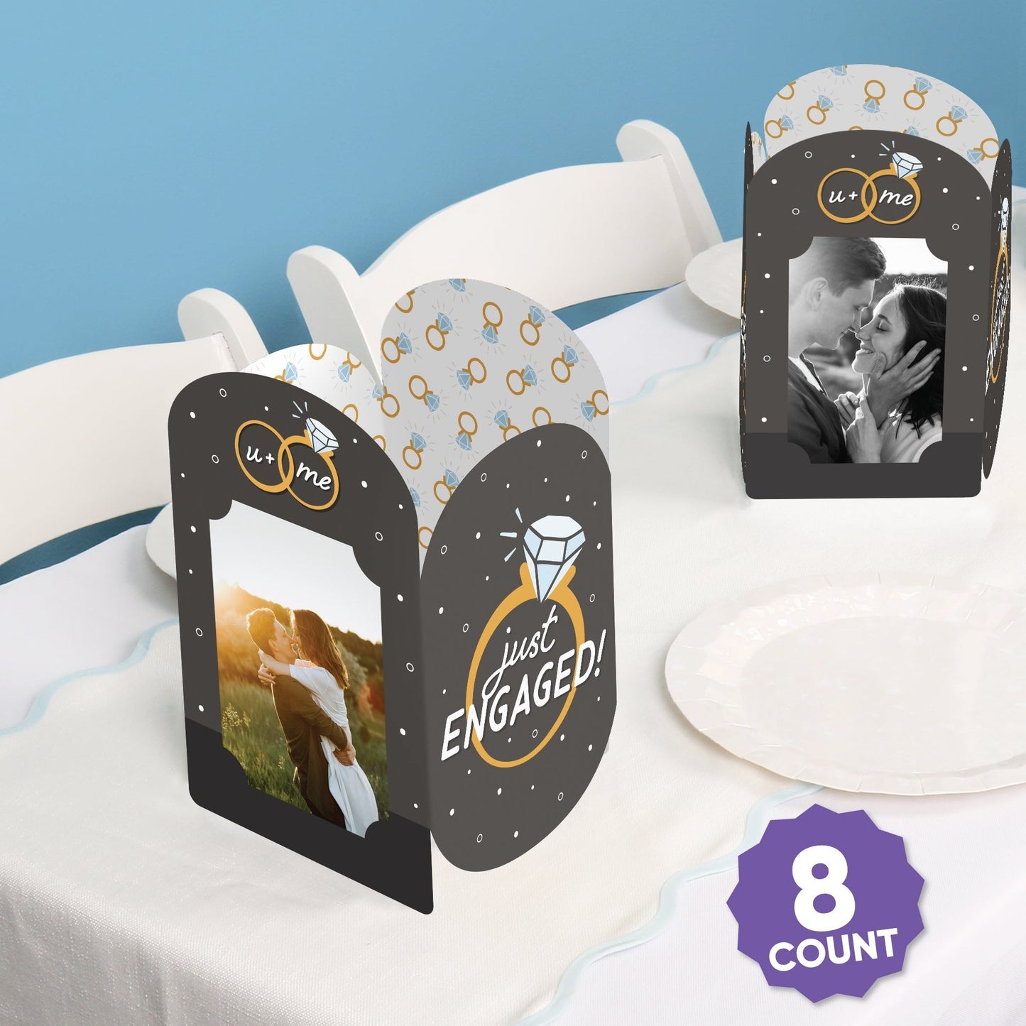 Just Engaged Photo Centerpieces - 8 Ct