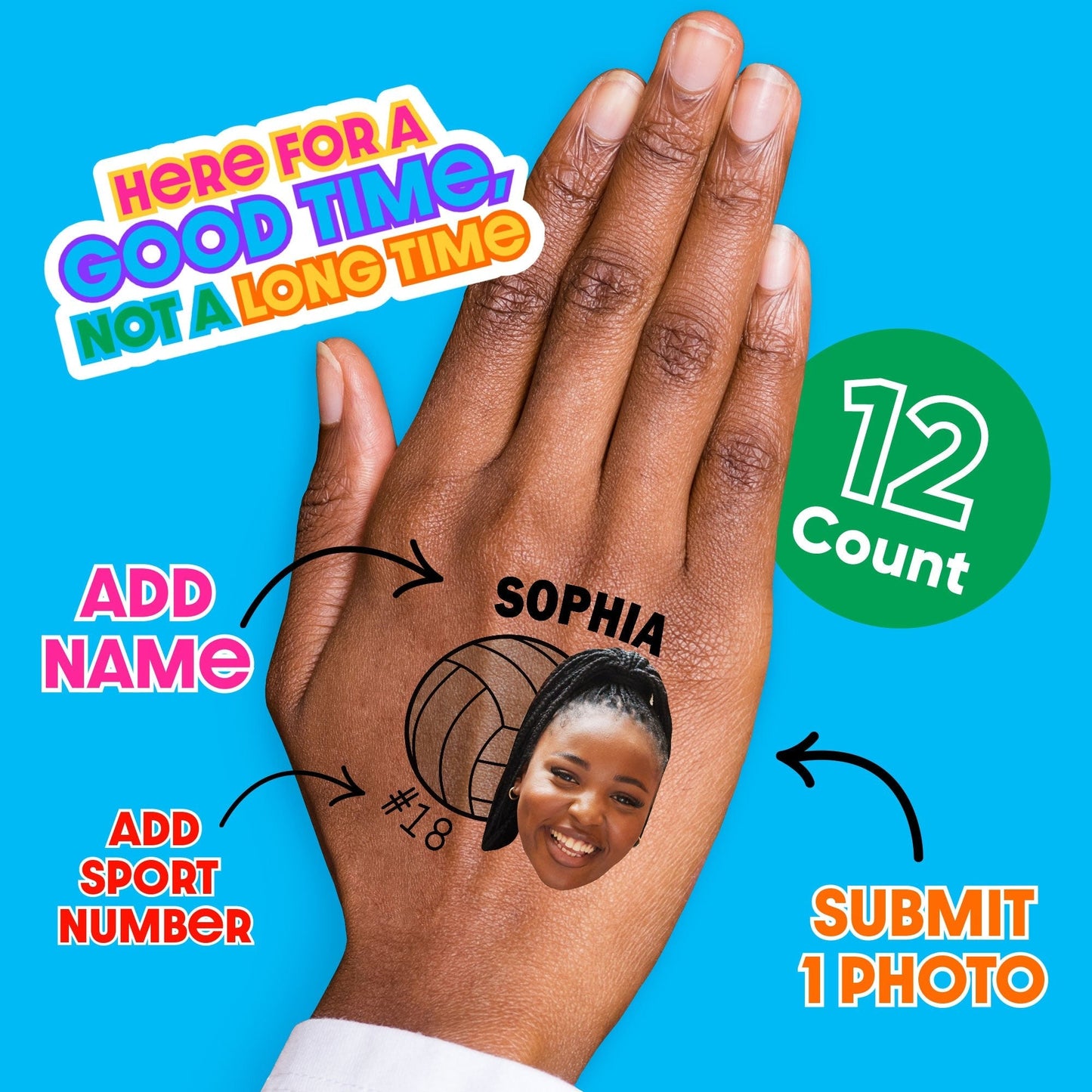 Custom Photo Volleyball Temporary Tattoos - 12 Ct