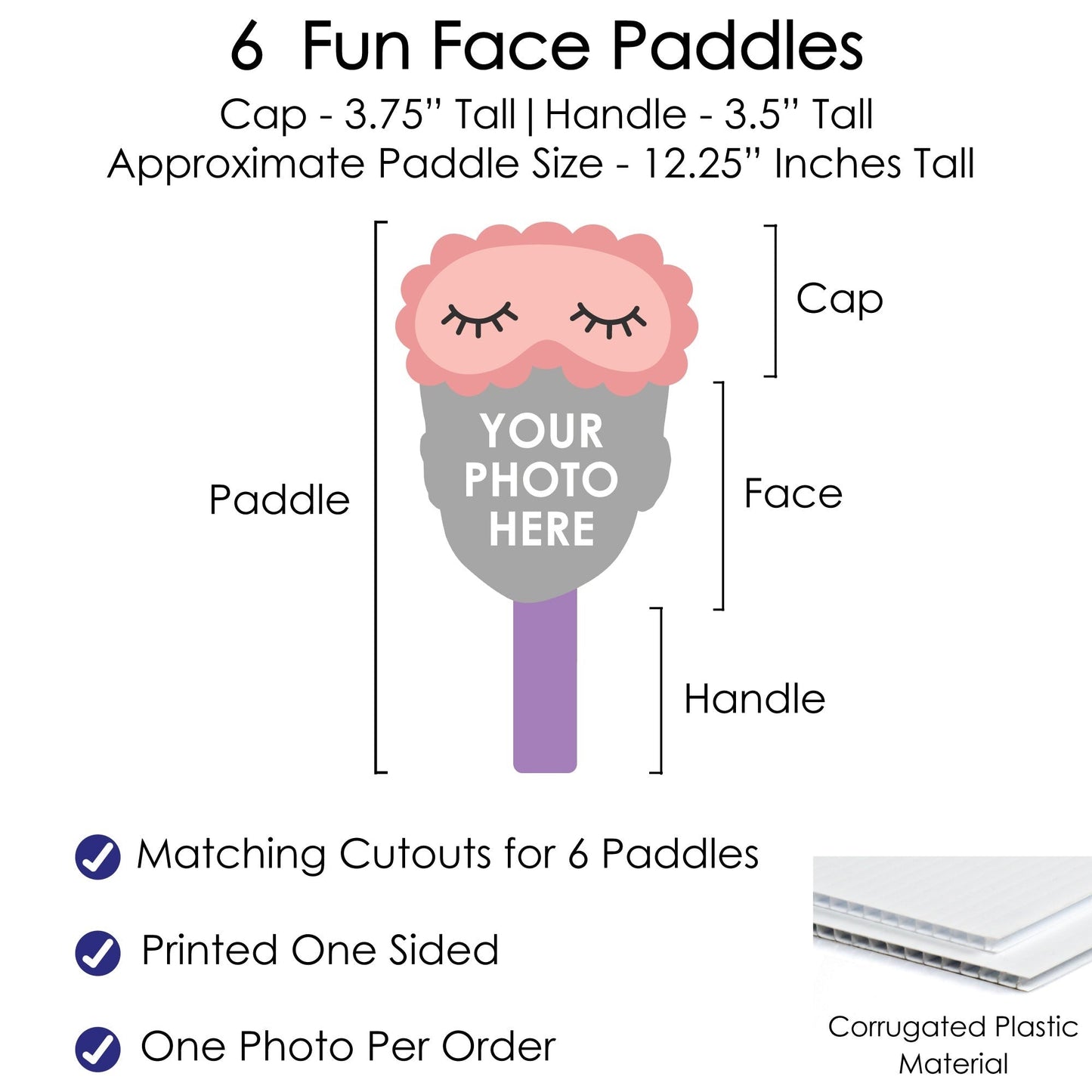 Custom Photo Pajama Slumber Party - Girls Sleepover Birthday Party Head Cut Out Photo Booth and Fan Props - Fun Face Cutout Paddles - Set of 6