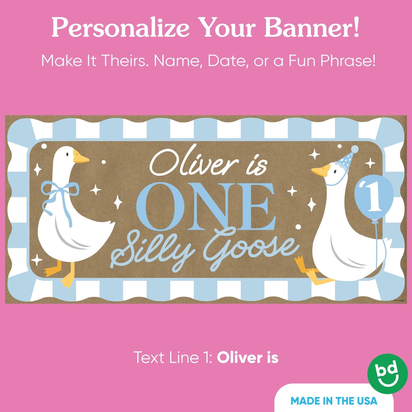 Custom Text One Silly Goose Blue Kraft Banner