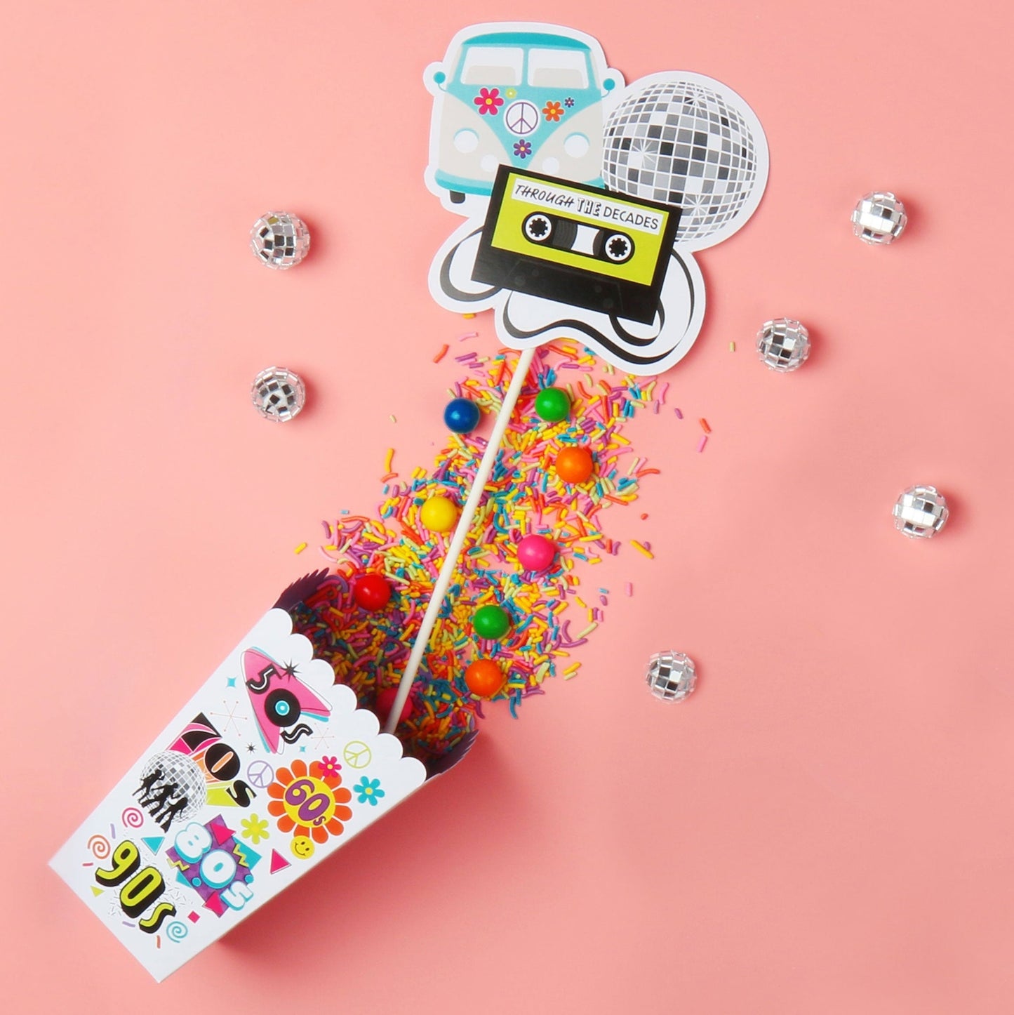 Through the Decades - 50s, 60s, 70s, 80s, and 90s Party Favor Popcorn Treat Boxes - Set of 12