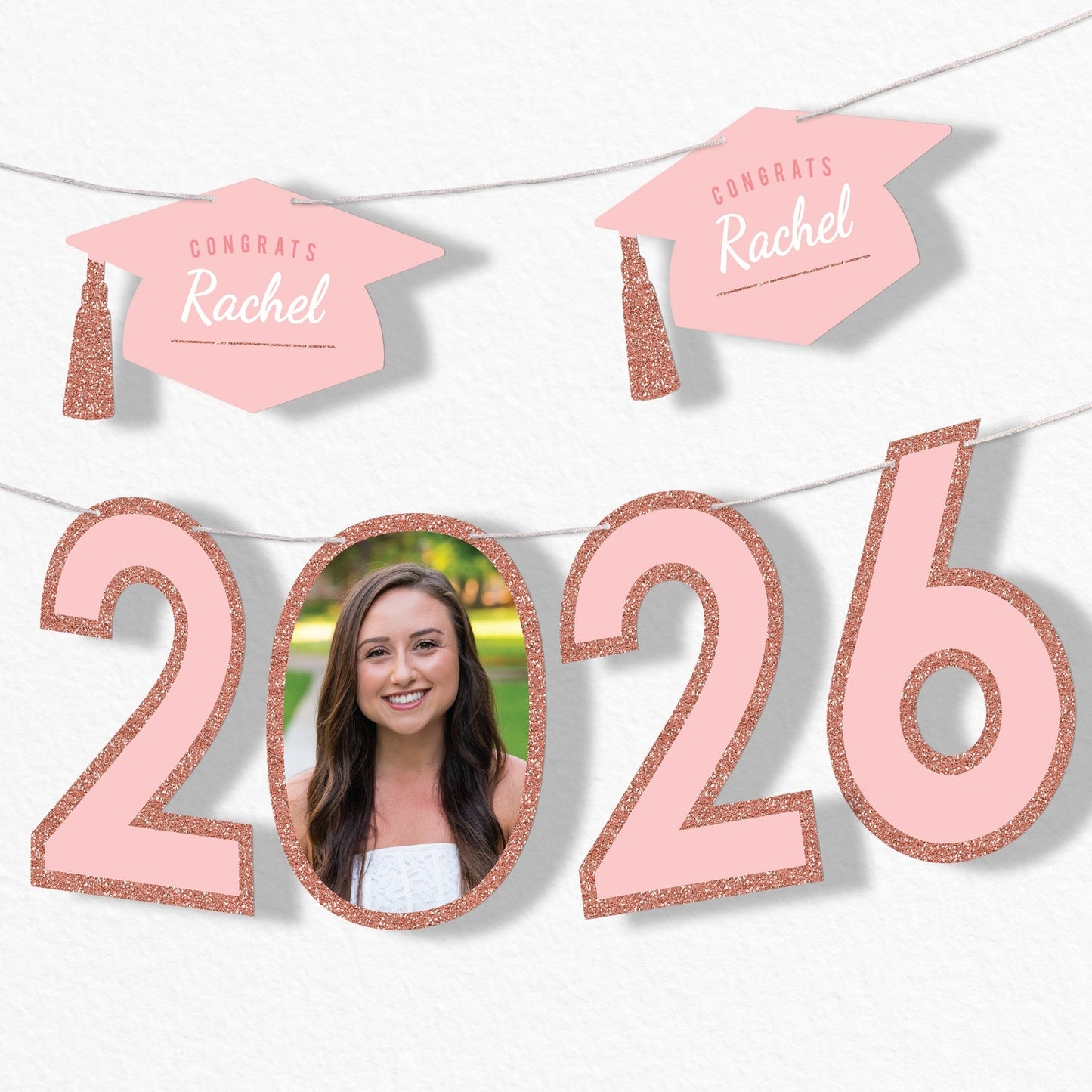 Custom Photo Rose Gold Grad Letter Banner