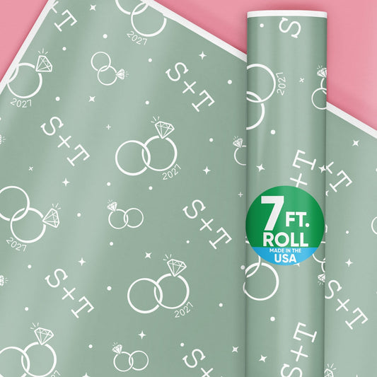 Custom Text Wrapping Paper - Sage Green Wedding Rings