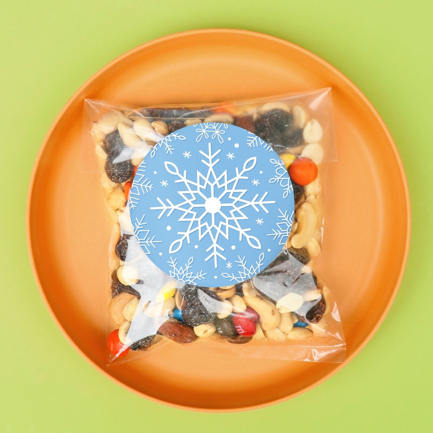 Blue Snowflakes Stickers & Clear Cookie Bags - 25 Ct