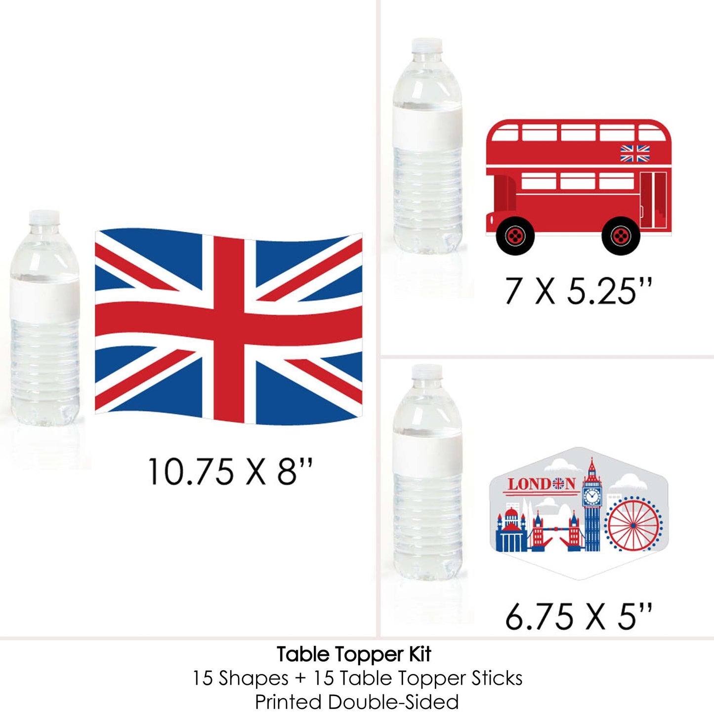 Cheerio, London - British UK Party Centerpiece Sticks - Table Toppers - Set of 15
