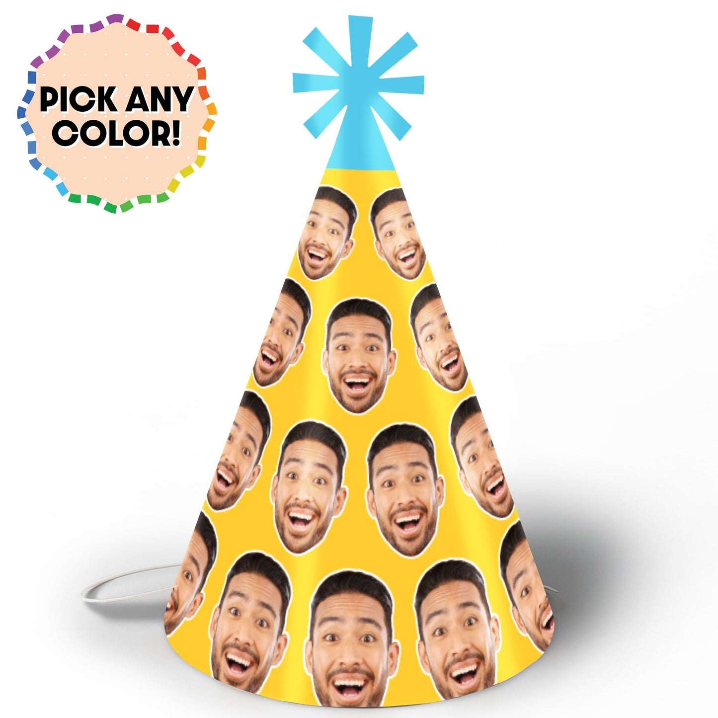 Custom Face Pick Your Own Color Cone Hats - 8 Ct