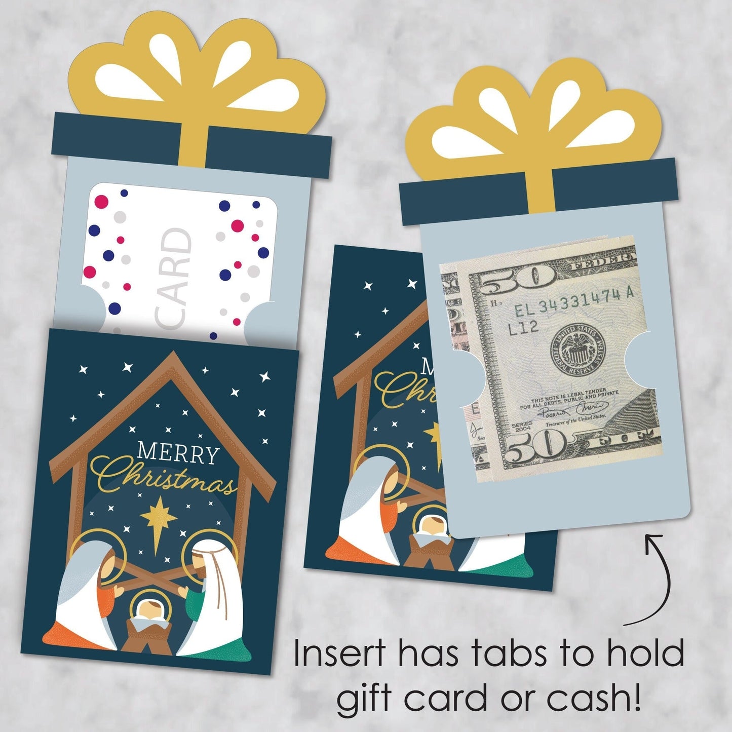 Holy Nativity - Manger Scene Religious Christmas Money and Gift Card Sleeves - Nifty Gifty Card Holders - Set of 8
