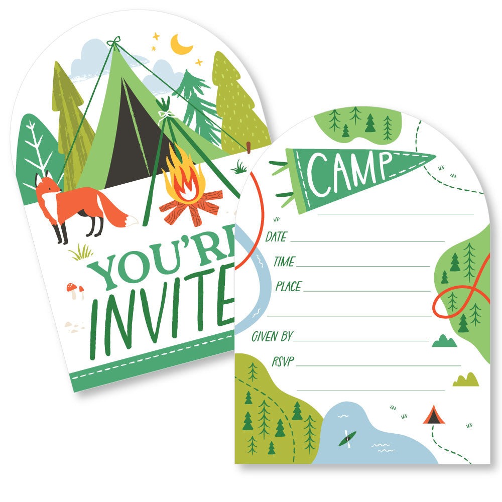 Camping Shaped Fill-In Invitations - 12 Ct