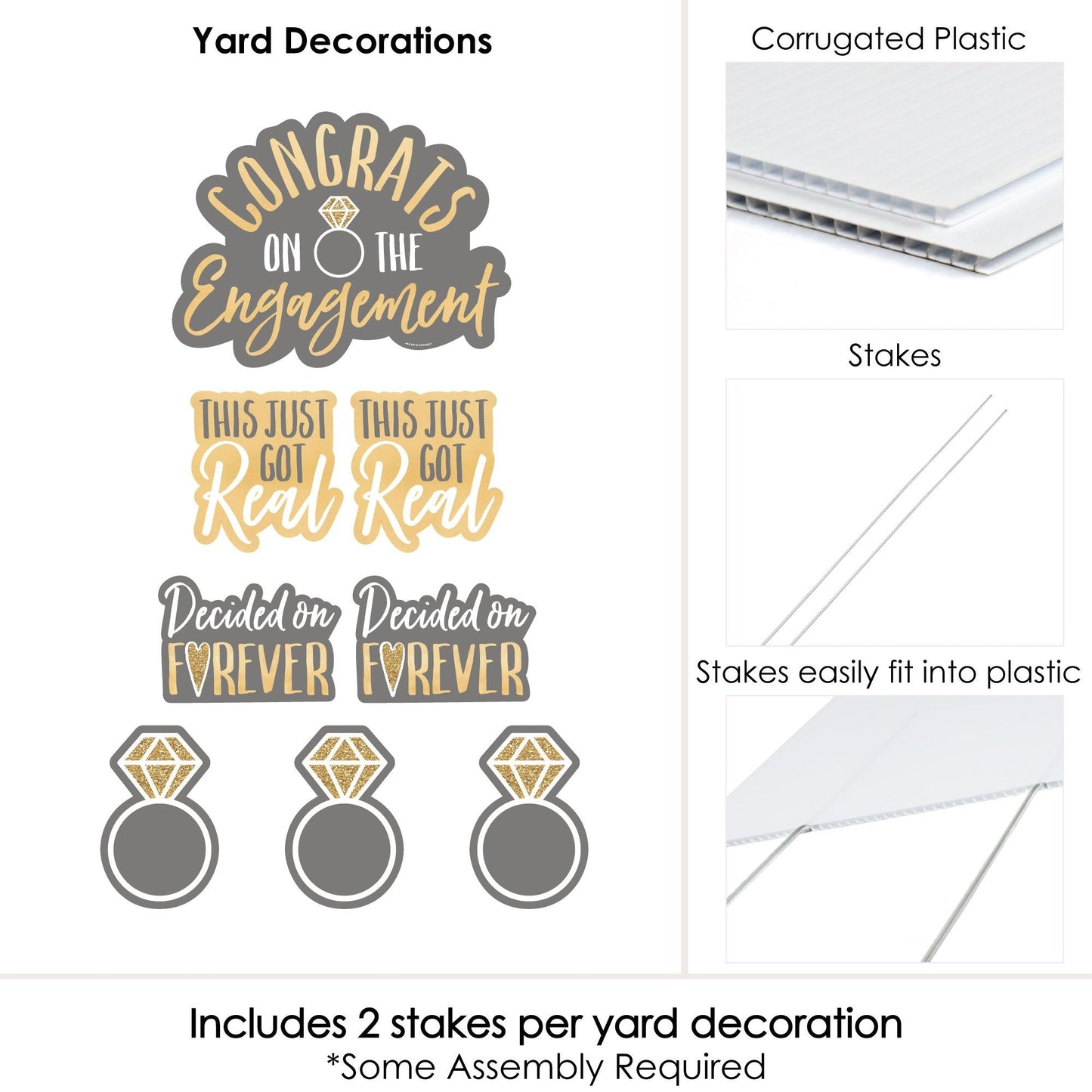 Congrats On The Engagement - Yard Sign and Outdoor Lawn Decorations - Engagement Party Yard Signs - Set of 8