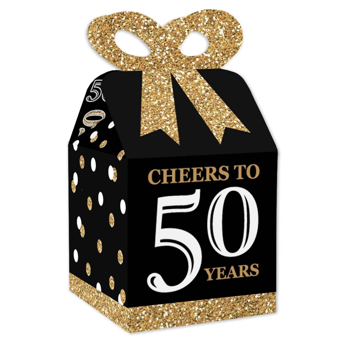 Adult 50th Birthday Square Favor Gift Boxes - Birthday Party Bow Boxes - Set of 12