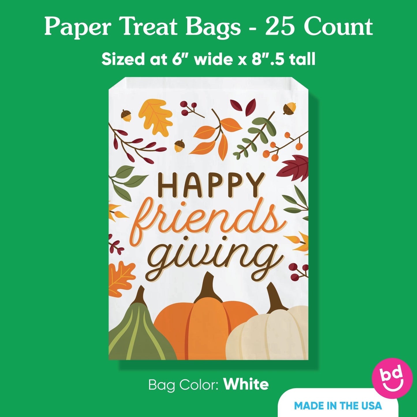 Paper Treat Bags - Fall Friends Thanksgiving - 25 Ct