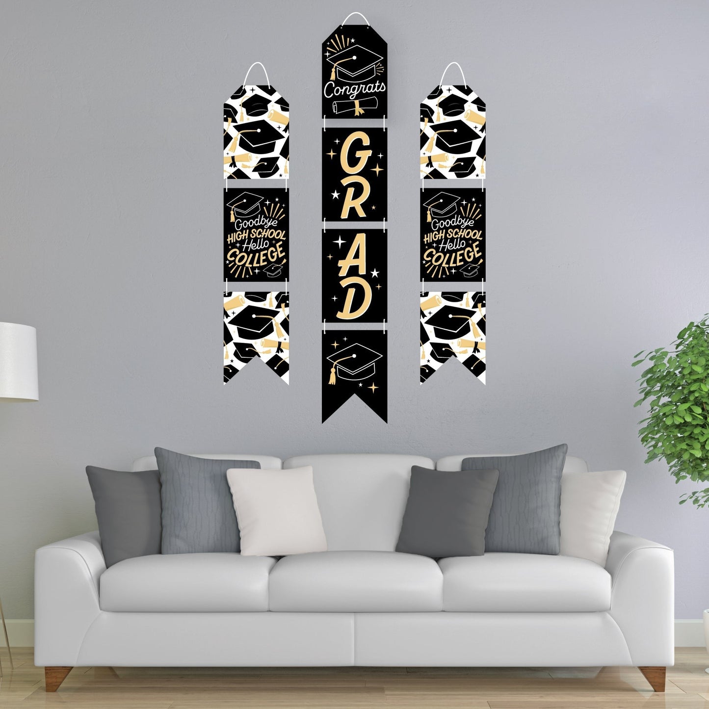 Goodbye High School, Hello College - Hanging Vertical Paper Door Banners - Graduation Party Wall Decoration Kit - Indoor Door Decor