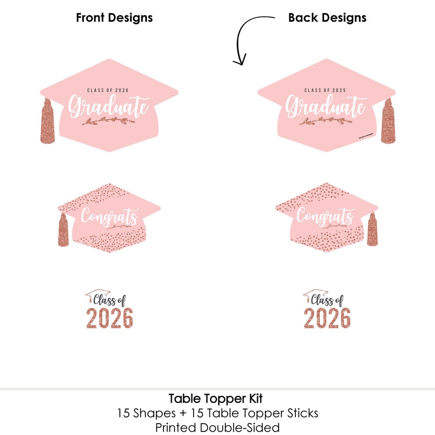 Rose Gold Grad - 2026 Graduation Party Centerpiece Sticks - Table Toppers - Set of 15