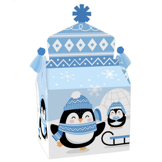 Winter Penguins - Treat Box Party Favors - Holiday and Christmas Party Goodie Gable Boxes - Set of 12