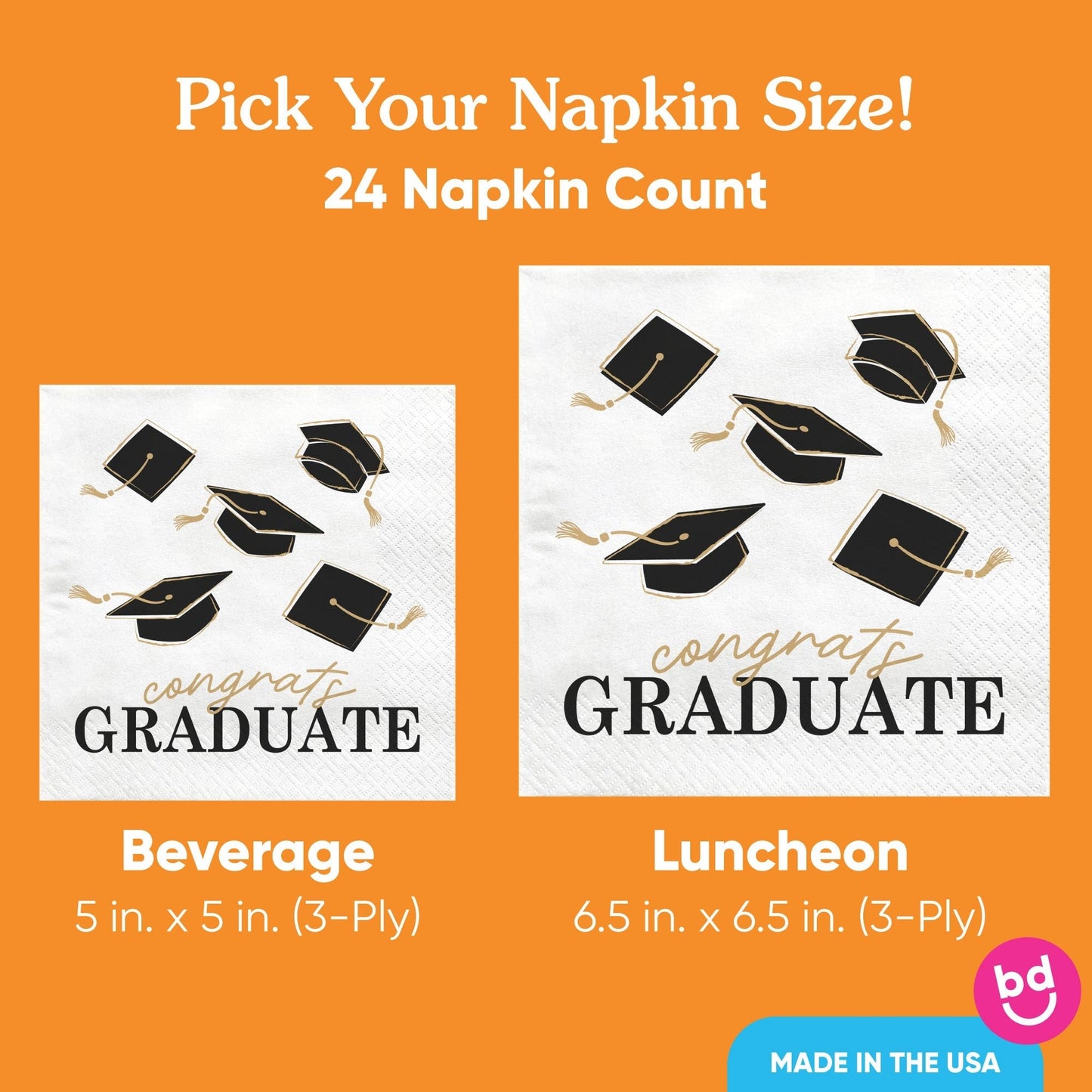 Napkins - Black and Gold Graduation - 24 Ct