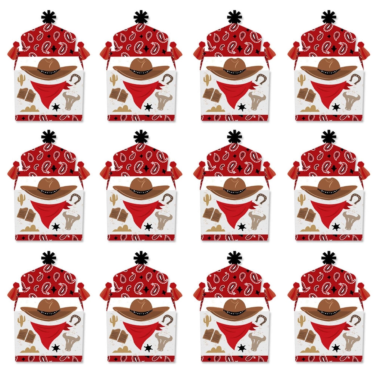 Western Hoedown - Treat Box Party Favors - Wild West Cowboy Party Goodie Gable Boxes - Set of 12