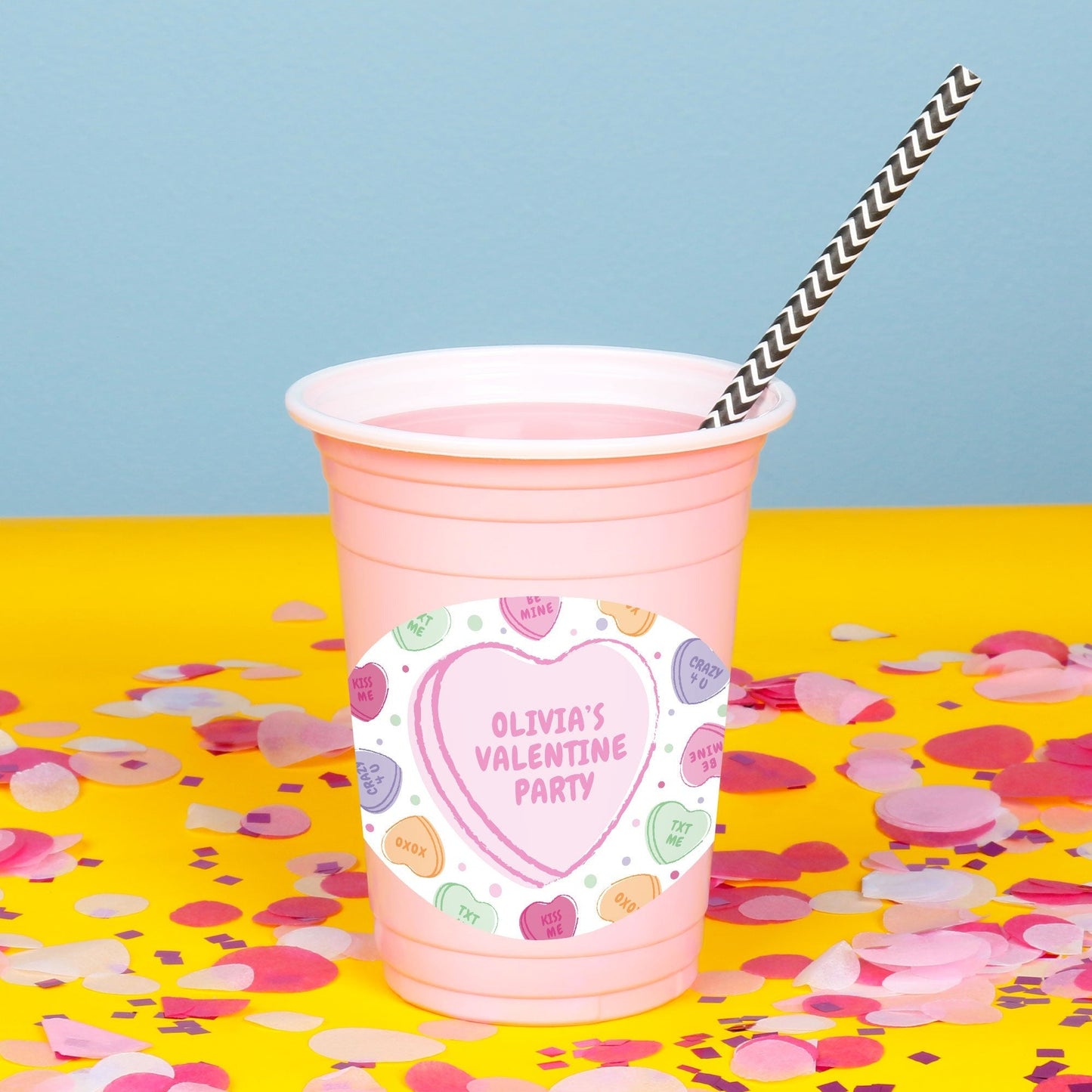 Custom Text Party Cups - Valentine Hearts - 16 Ct