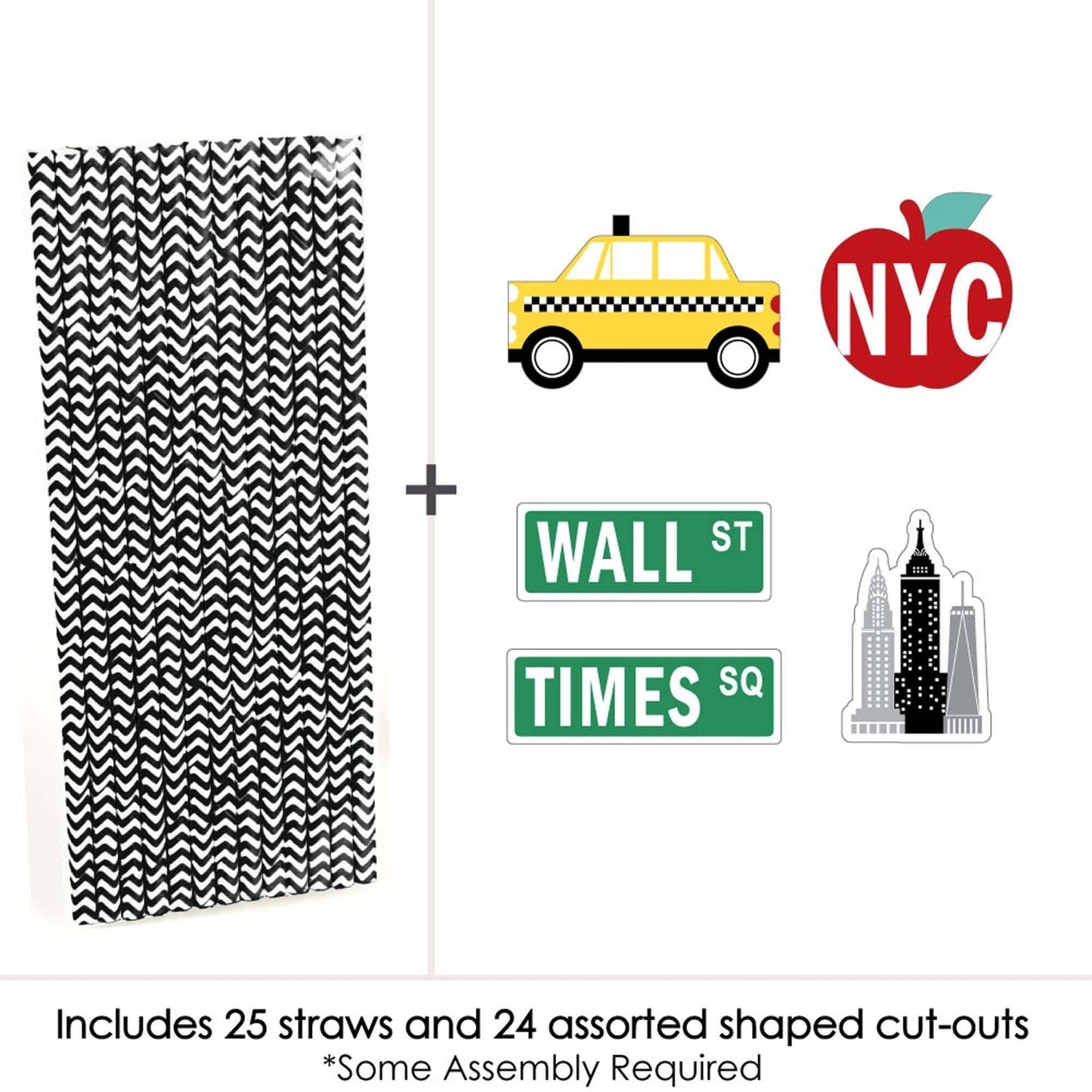NYC Cityscape - Paper Straw Decor - New York City Party Striped Decorative Straws - Set of 24