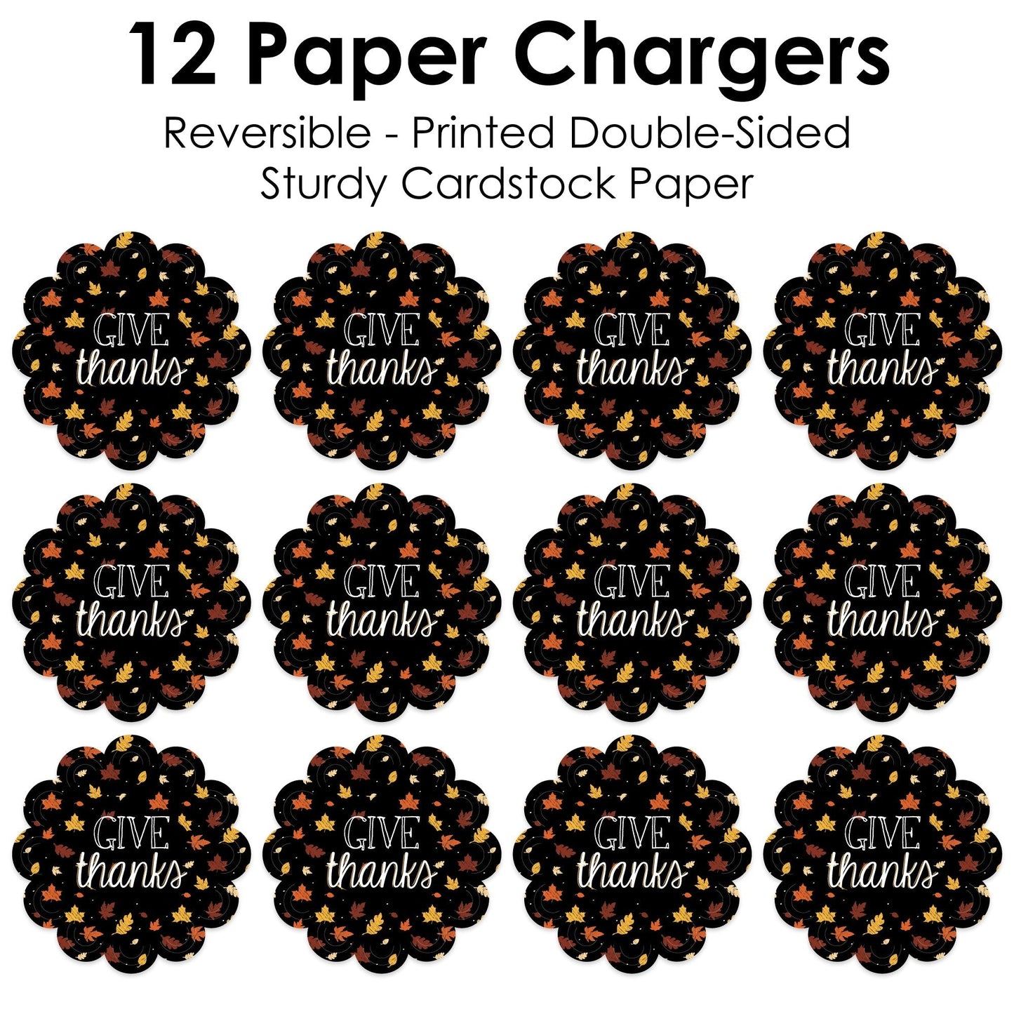 Give Thanks - Thanksgiving Party Round Table Decorations - Paper Chargers - Place Setting For 12