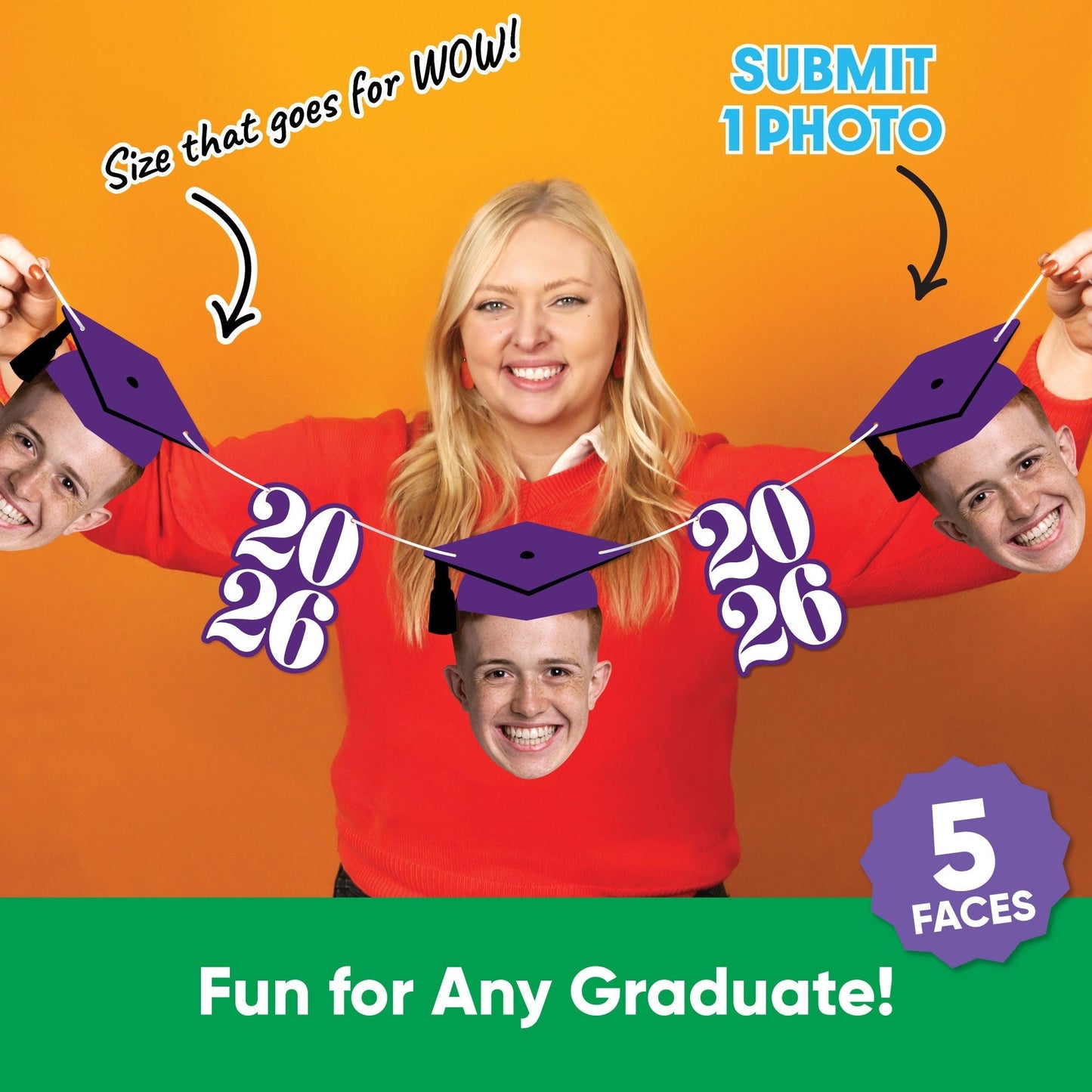 Custom Face Purple Graduation Garland Banner