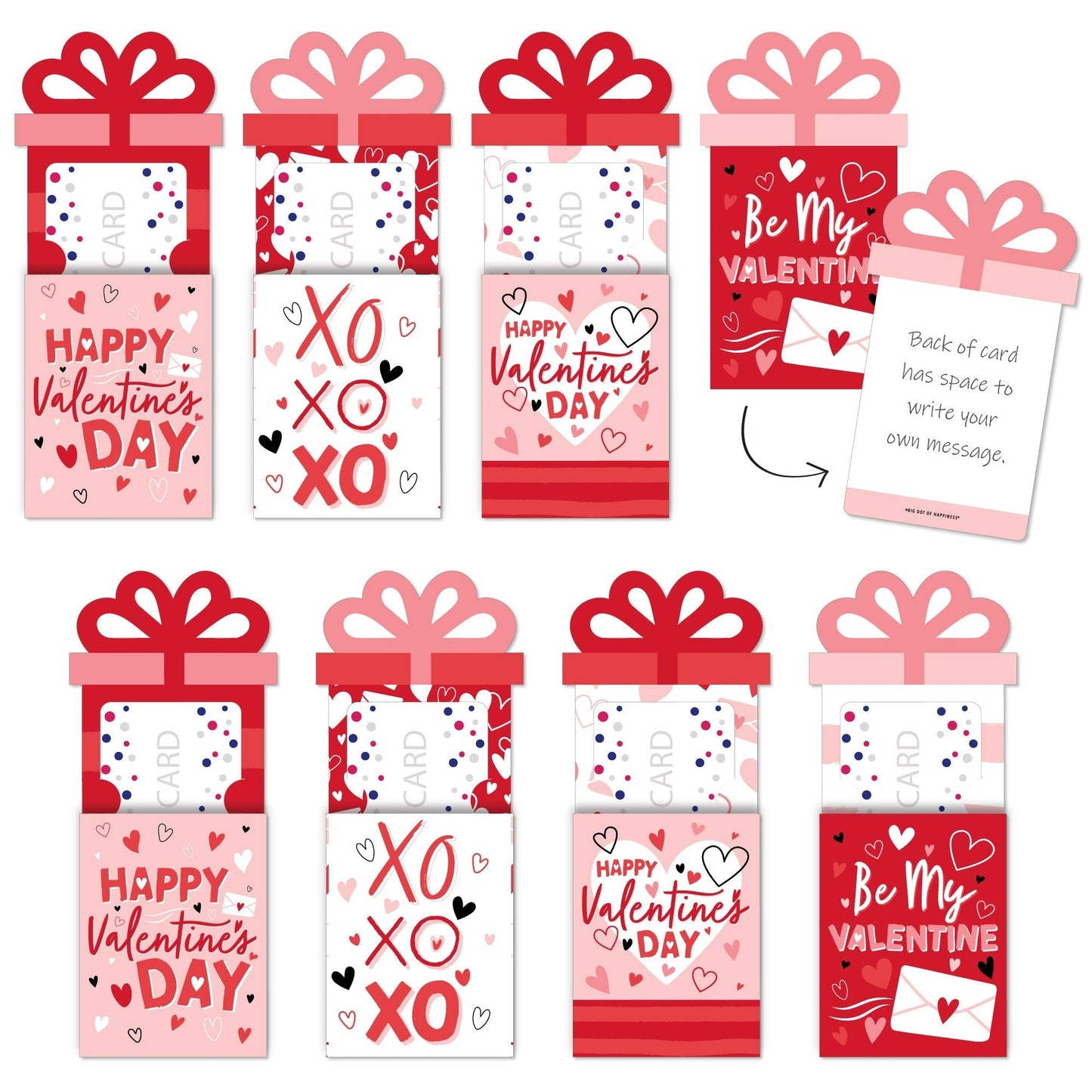 Assorted Happy Valentine's Day - Valentine Hearts Party Money and Gift Card Sleeves - Nifty Gifty Card Holders - Set of 8