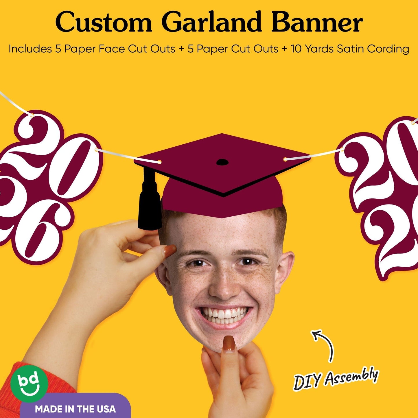 Custom Face Maroon Graduation Garland Banner
