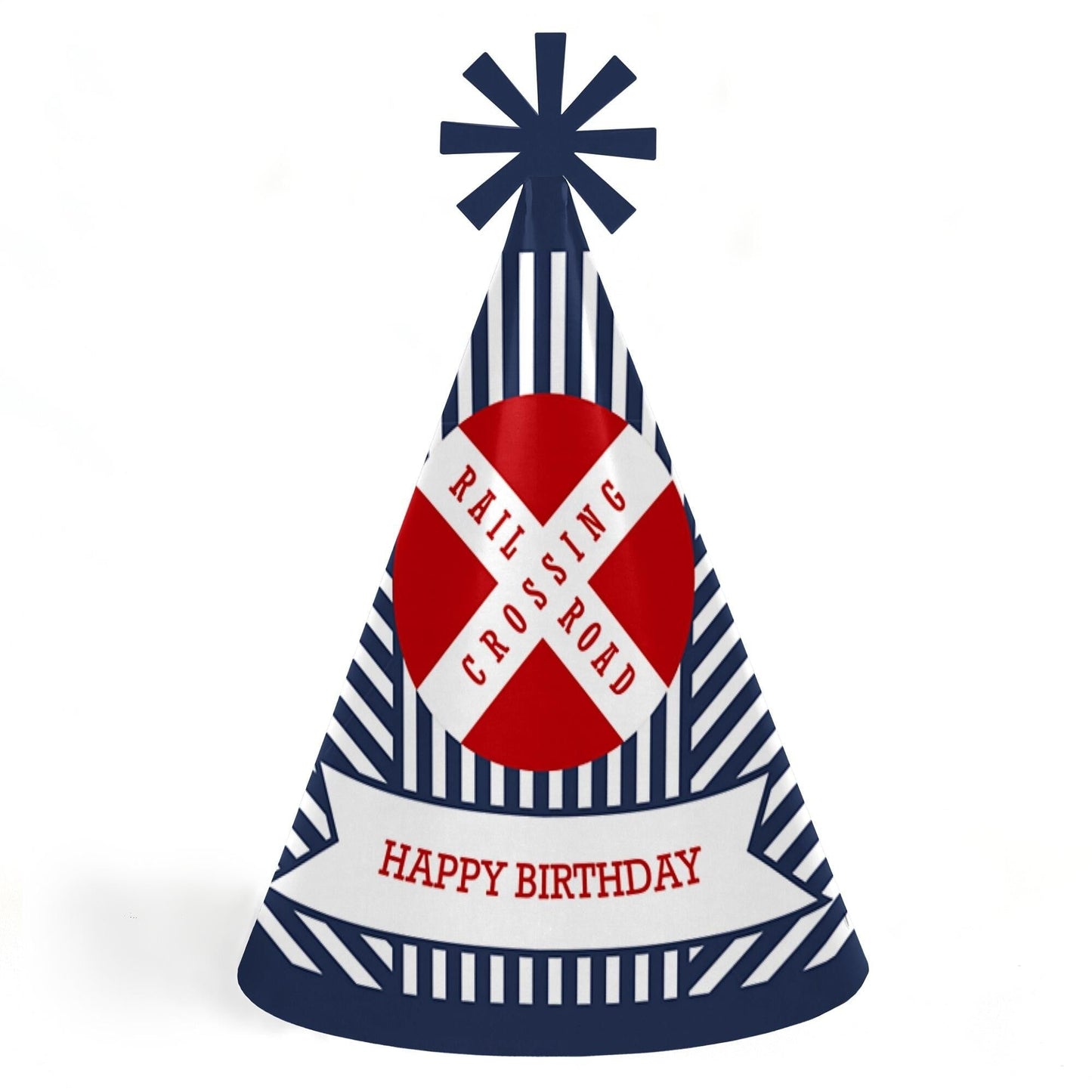 Railroad Party Crossing - Steam Train Cone Happy Birthday Party Hats for Kids and Adults - Set of 8 (Standard Size)
