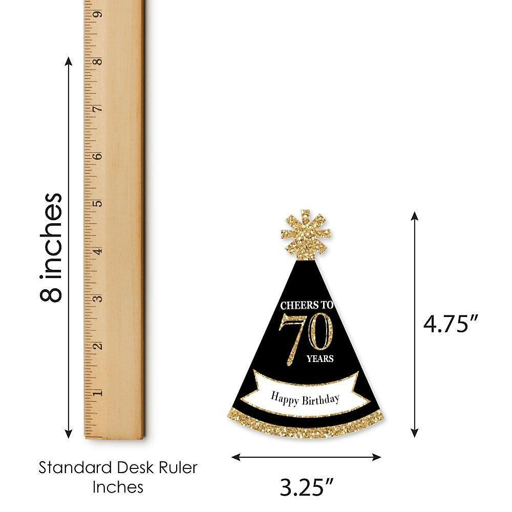 Adult 70th Birthday - Gold - Mini Cone Birthday Party Hats - Small Little Party Hats - Set of 8