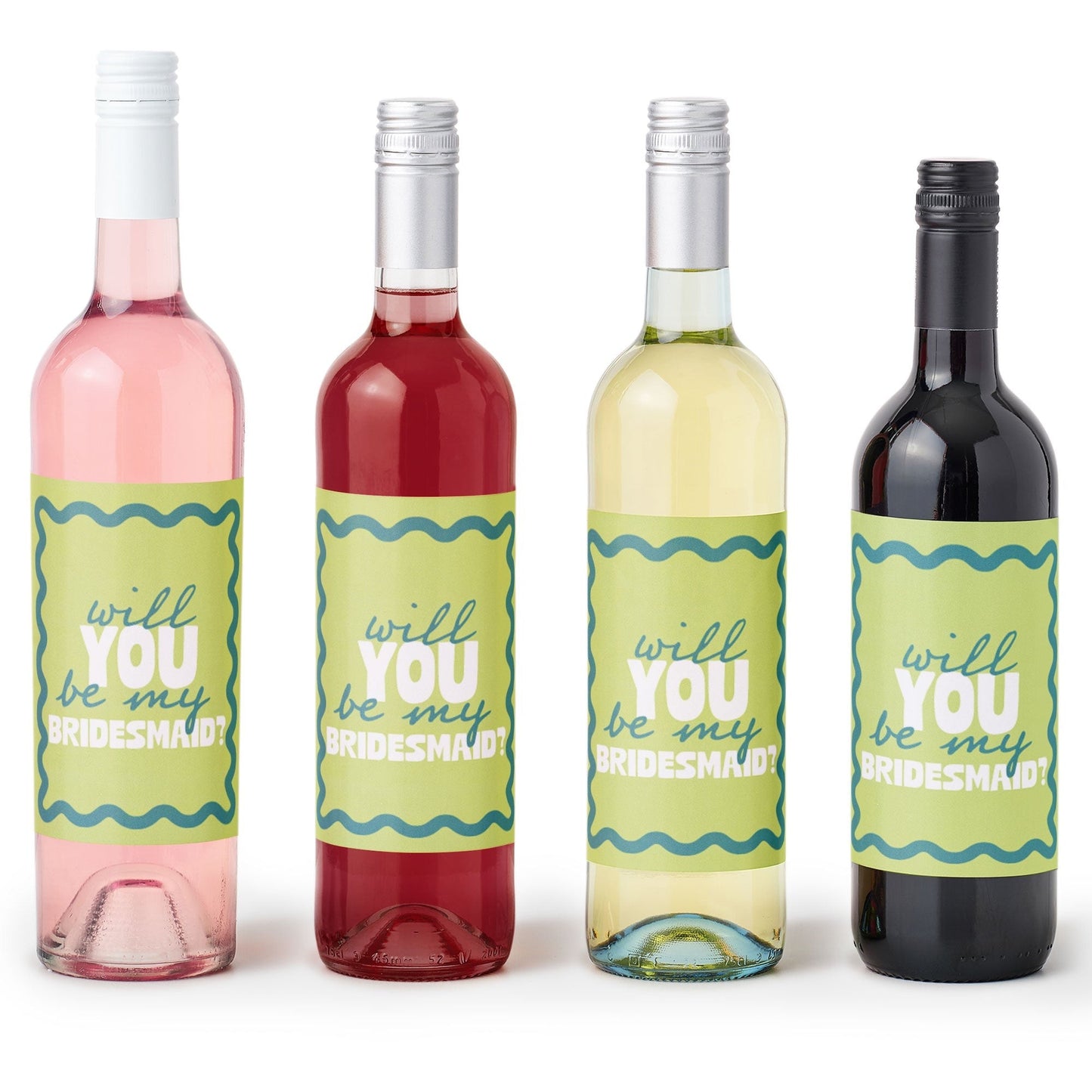 Wavy Bridal Wine Bottle Labels - 4 Ct