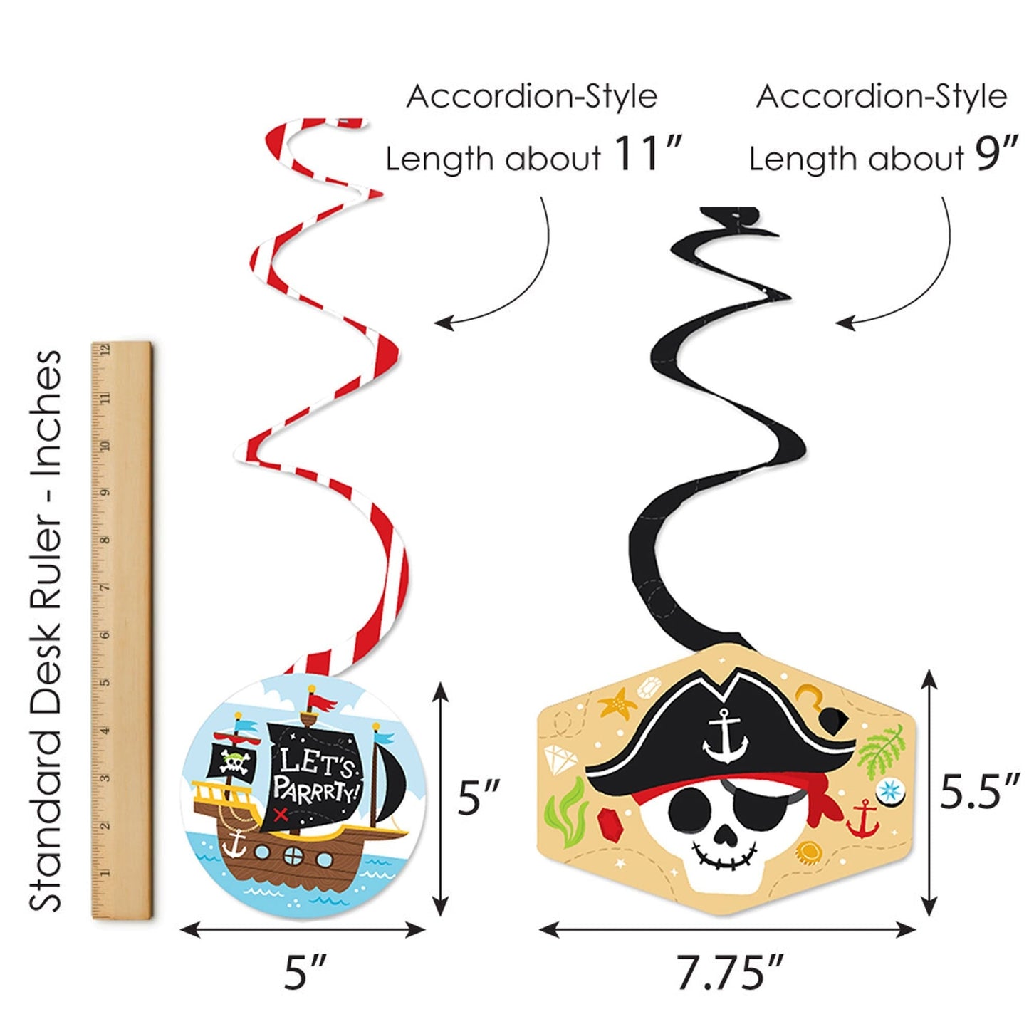 Pirate Ship Adventures - Skull Birthday Party Hanging Decor - Party Decoration Swirls - Set of 40