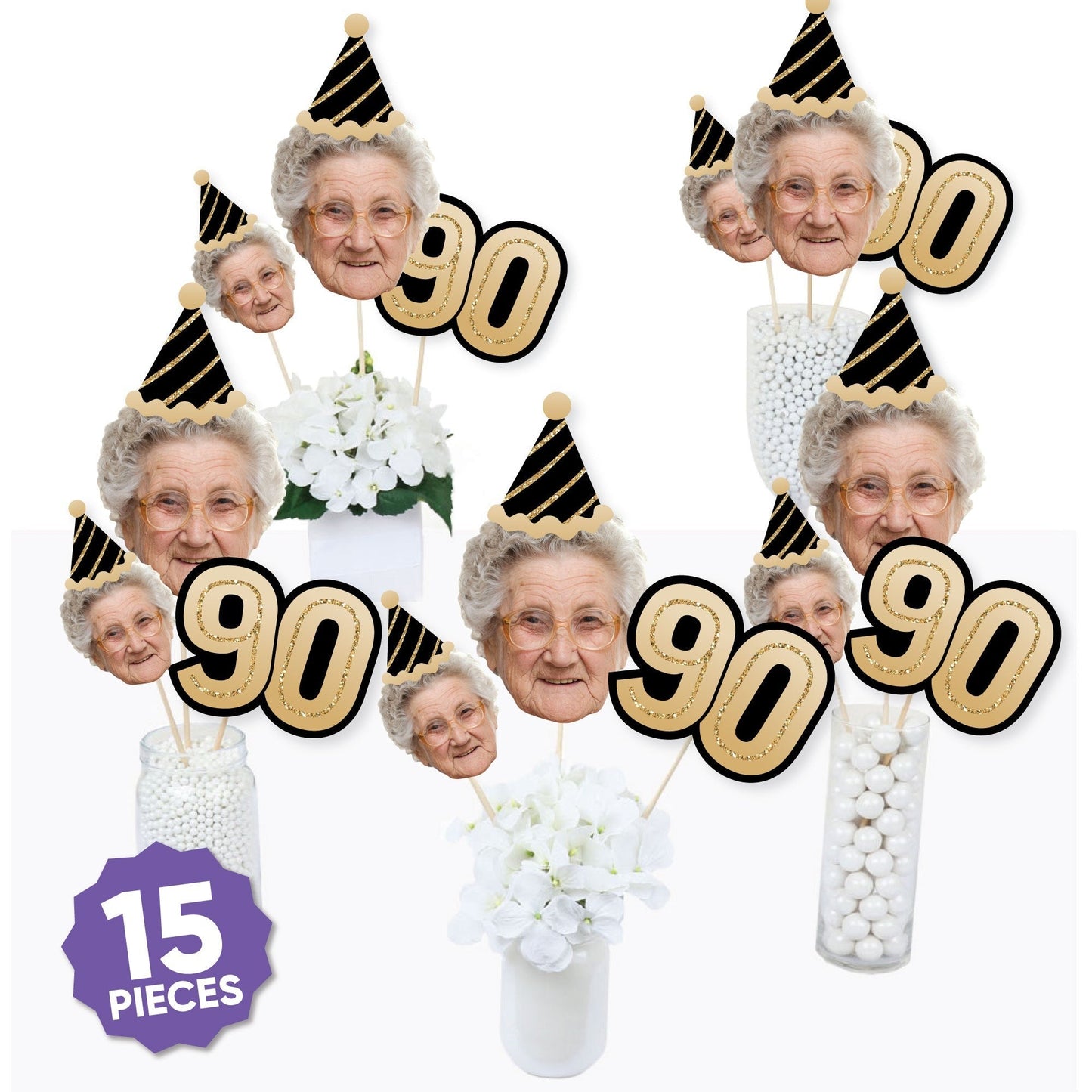 Custom Photo 90th Birthday Table Toppers - 15 Ct