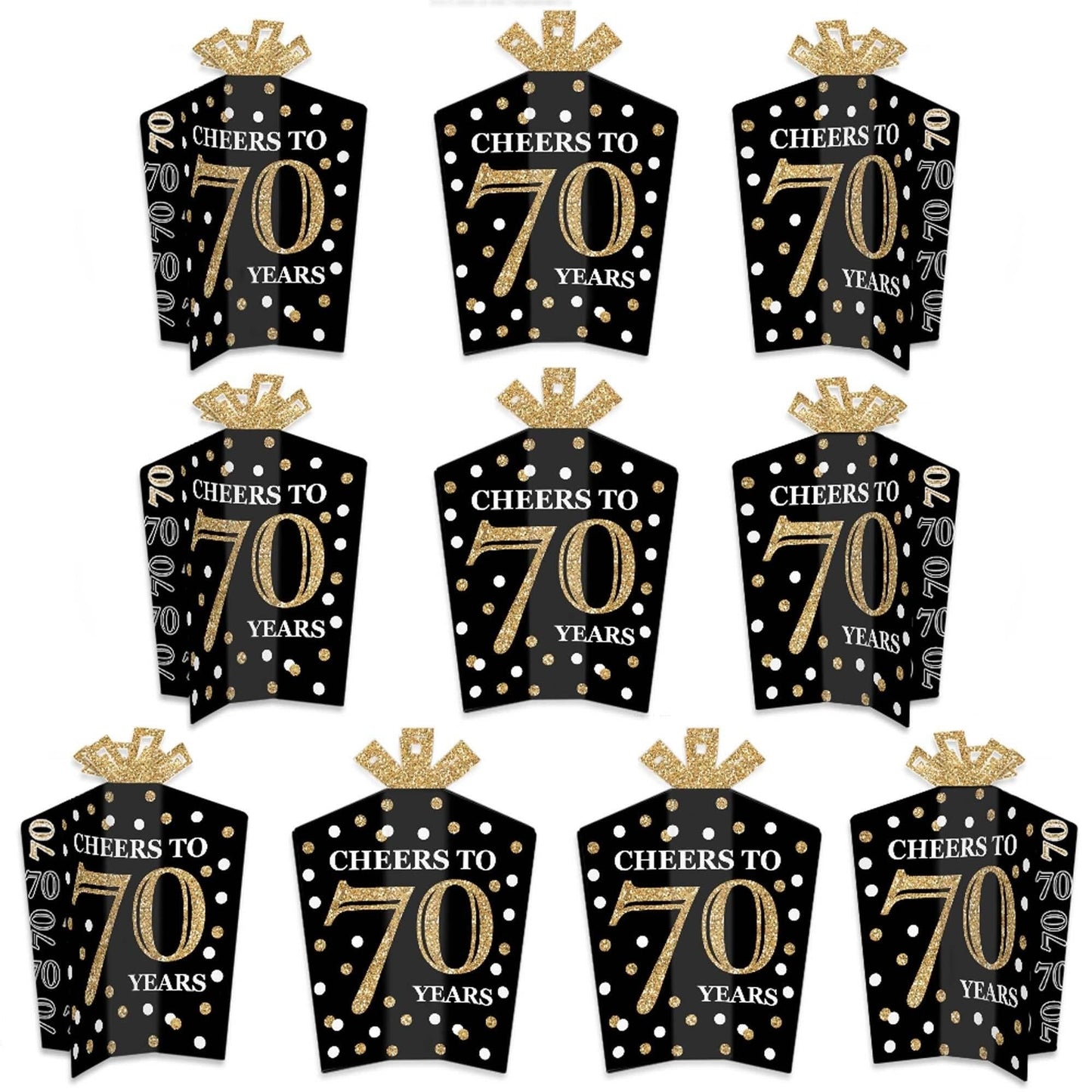 Adult 70th Birthday - Gold - Table Decorations - Birthday Party Fold and Flare Centerpieces - 10 Count