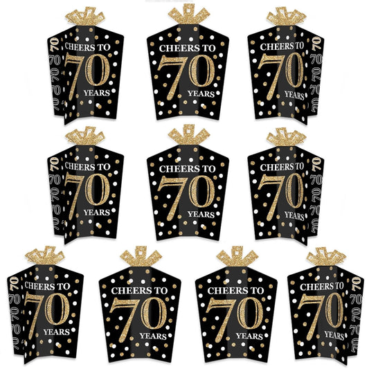 Adult 70th Birthday - Gold - Table Decorations - Birthday Party Fold and Flare Centerpieces - 10 Count