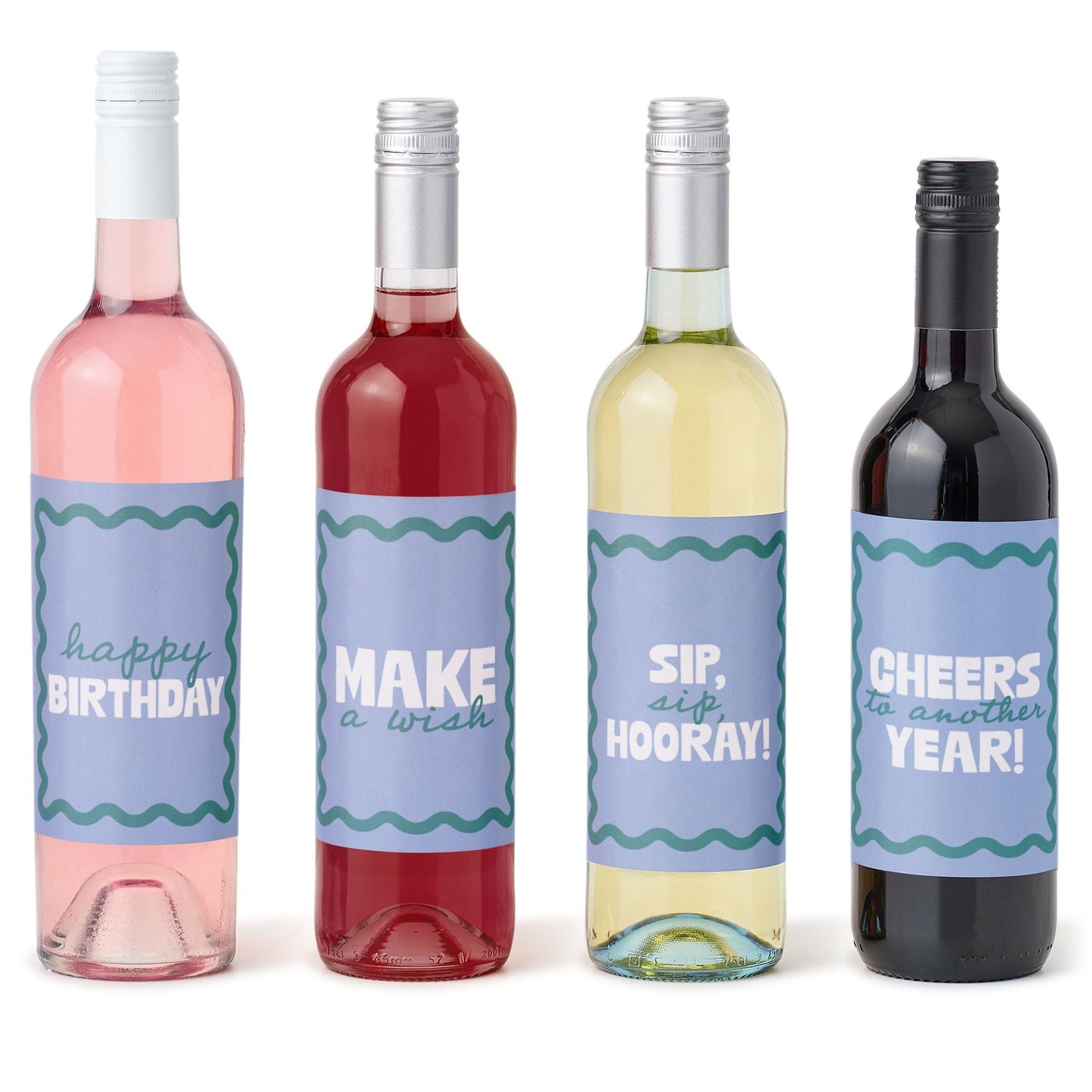 Wavy Birthday Wine Bottle Labels - 4 Ct