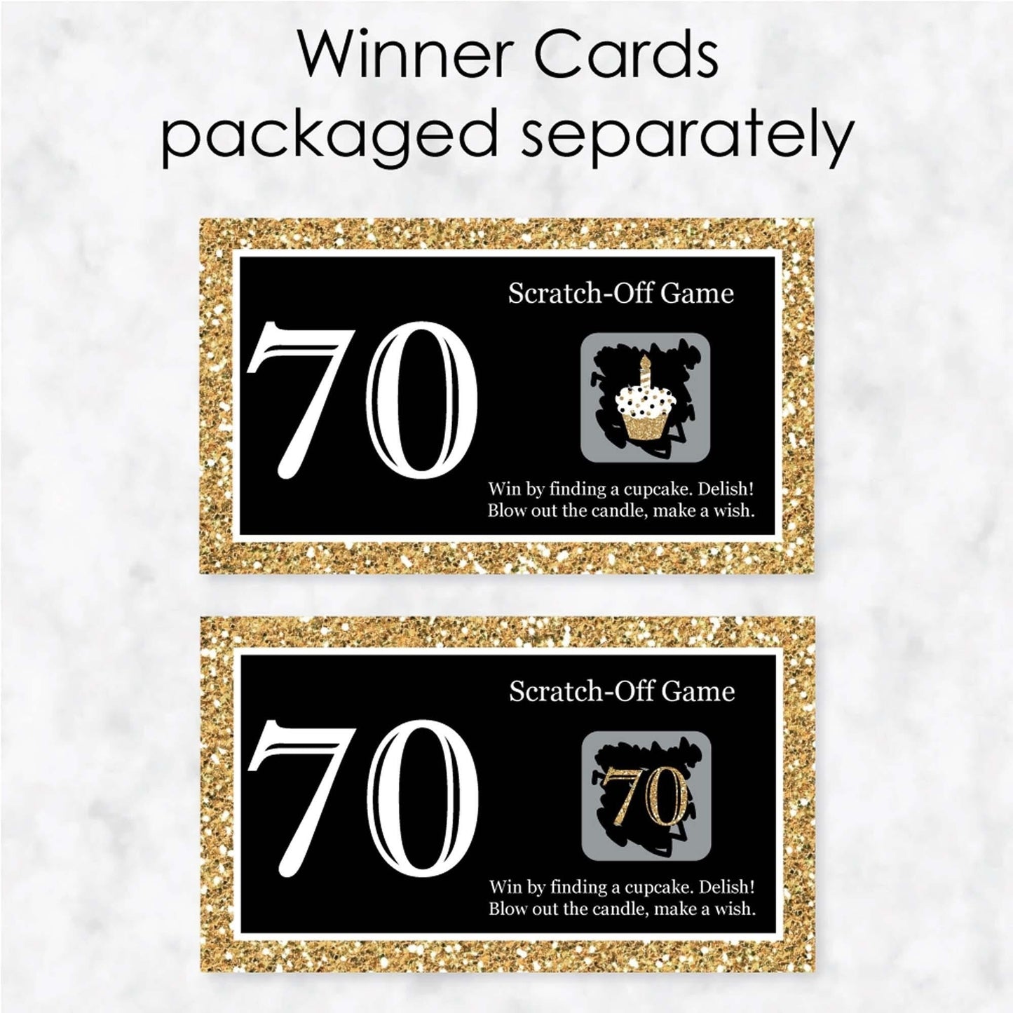 Adult 70th Birthday - Gold - Birthday Party Game Scratch Off Cards - 22 ct