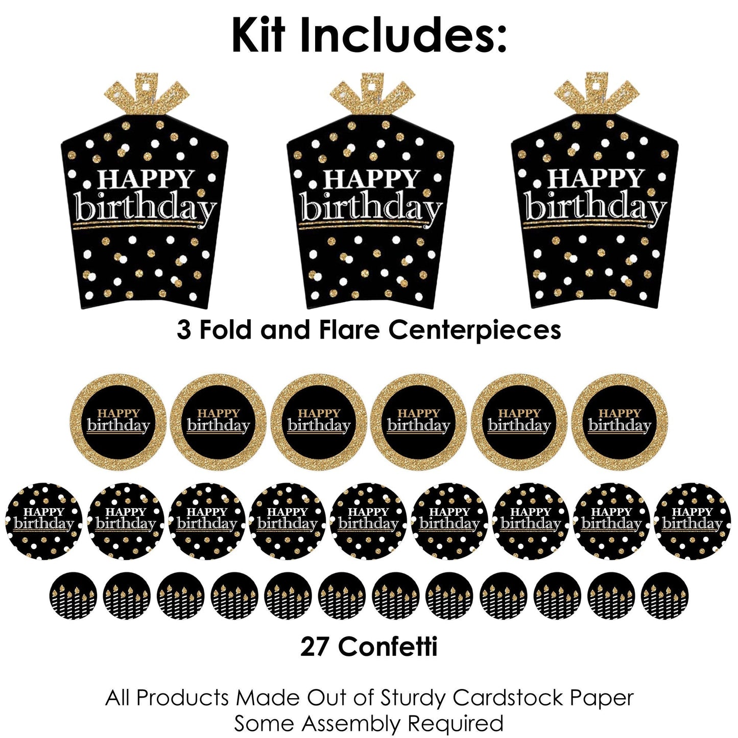 Adult Happy Birthday - Gold - Birthday Party Decor and Confetti - Terrific Table Centerpiece Kit - Set of 30
