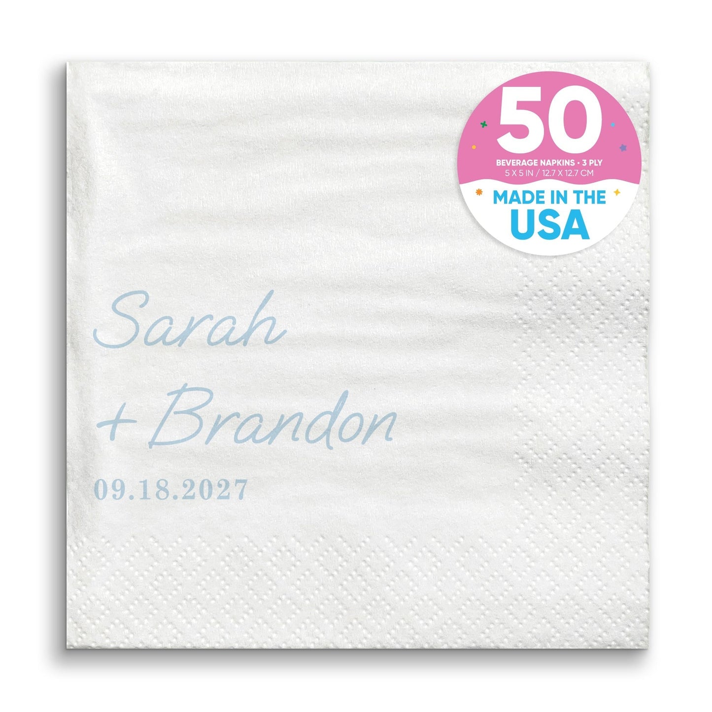 Custom Text - Dusty Blue Simple Wedding Script Napkins