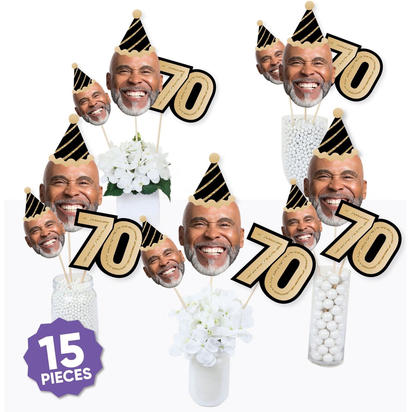 Custom Photo 70th Birthday Table Toppers - 15 Ct