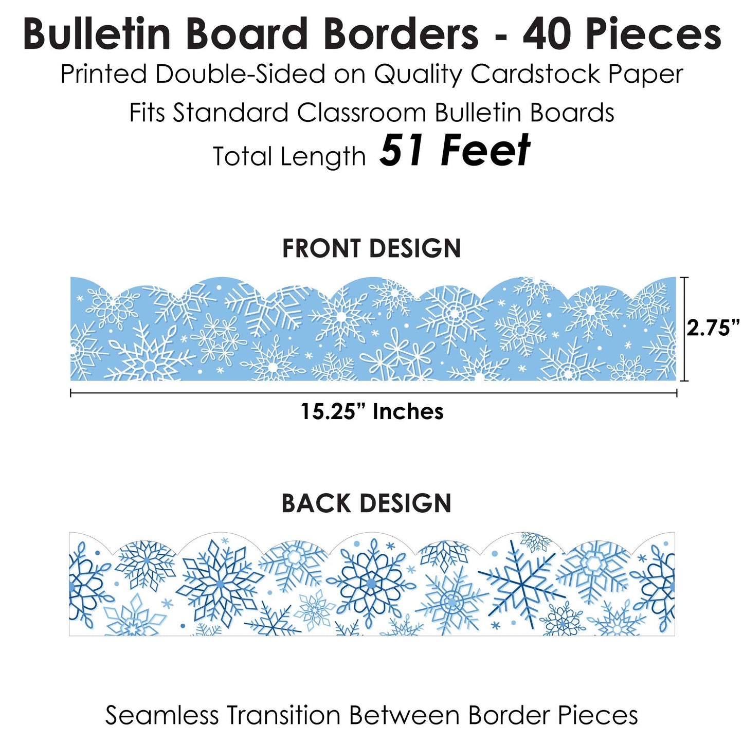 Winter Snowflakes - Scalloped Classroom Decor - Bulletin Board Borders - 51 Feet