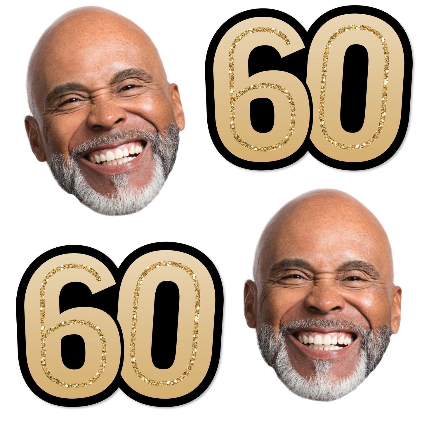 Custom Photo 60th Birthday Face Cutout Essentials - 20 Ct