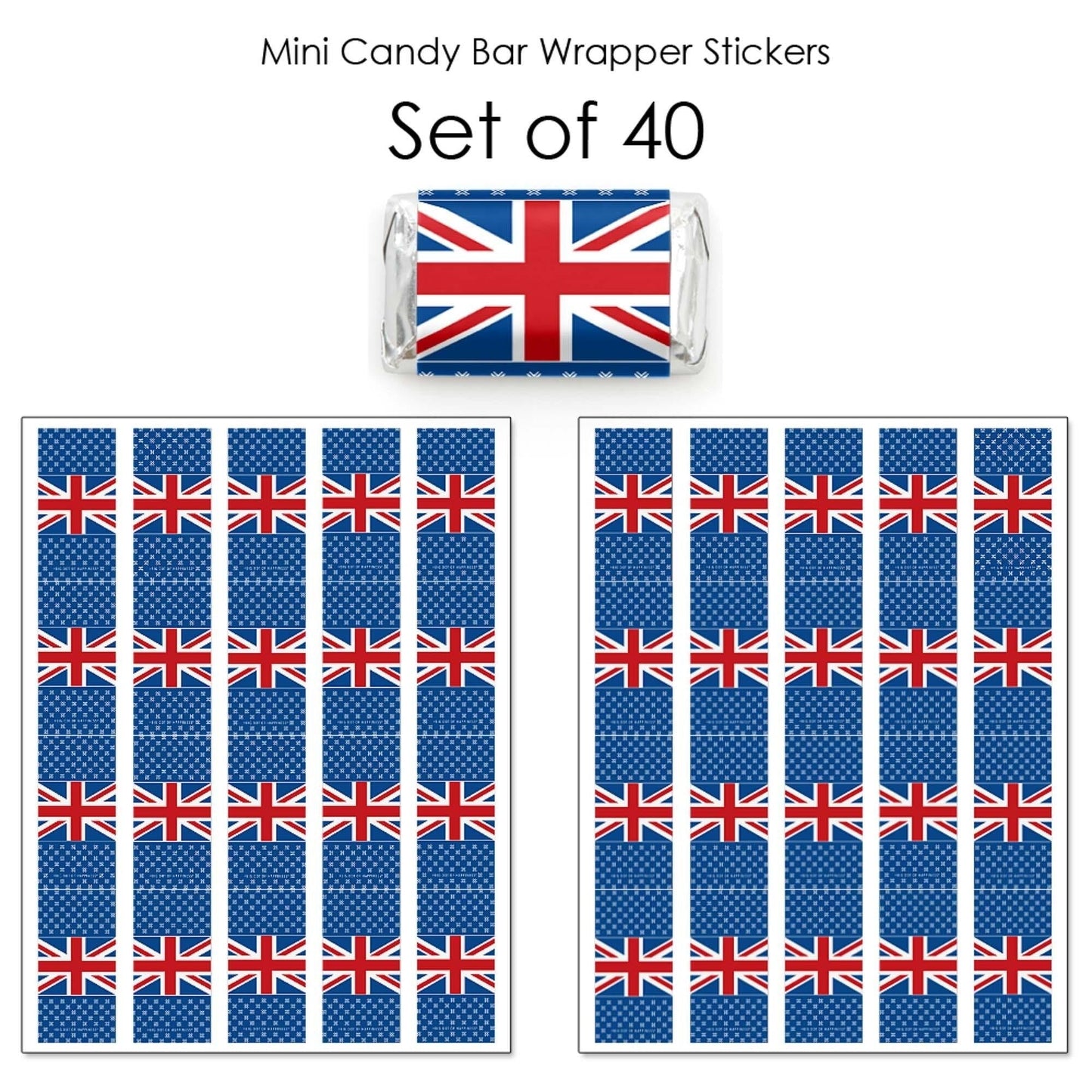 Cheerio, London - Mini Candy Bar Wrapper Stickers - British UK Party Small Favors - 40 Count