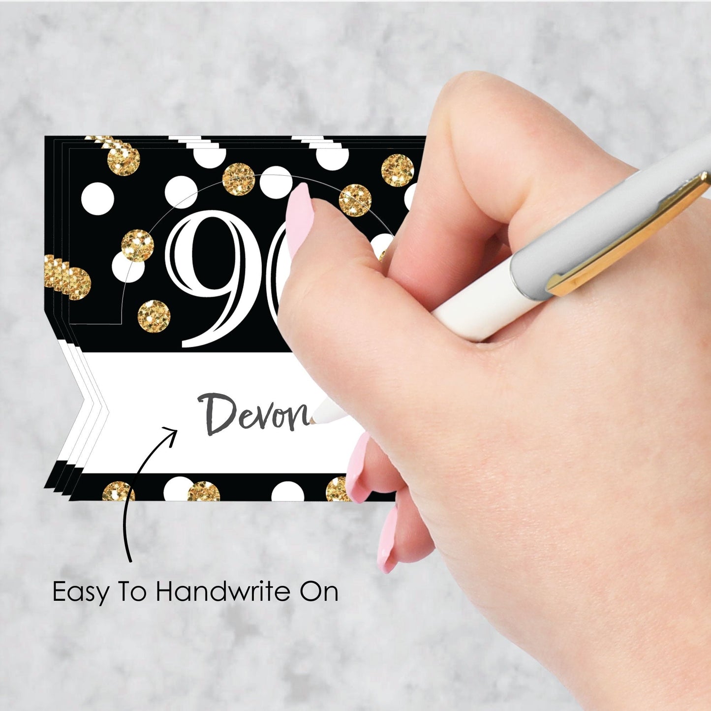 Adult 90th Birthday - Gold - Birthday Party Tent Buffet Card - Table Setting Name Place Cards - Set of 24