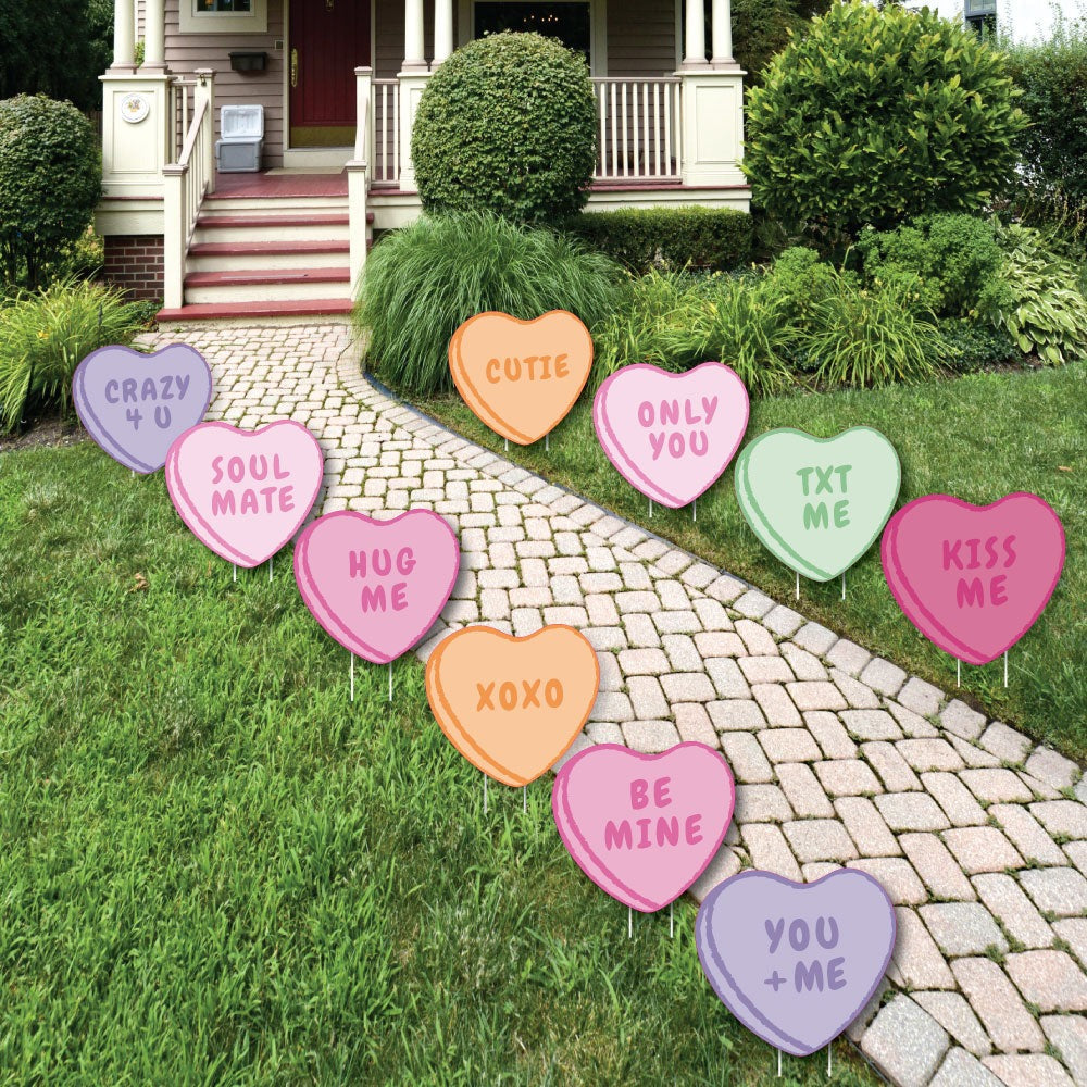 Valentine Hearts Lawn Decorations - 10 Pc
