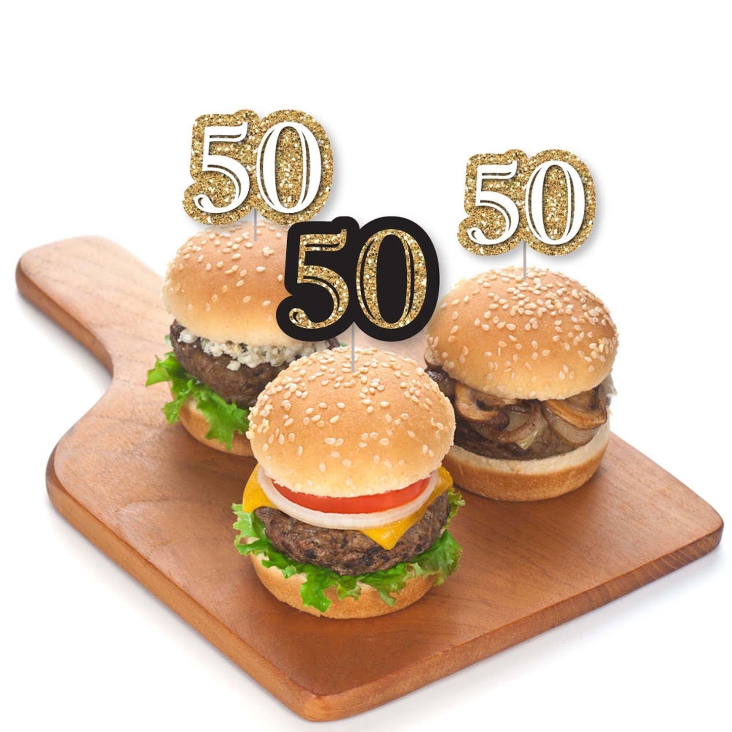 Adult 50th Birthday - Gold - Dessert Cupcake Toppers - Birthday Party Clear Treat Picks - Set of 24