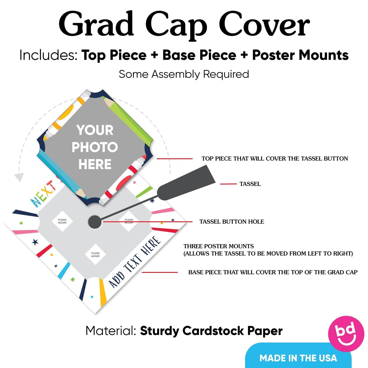 Custom Photo Kids Preschool Grad Cap Cover