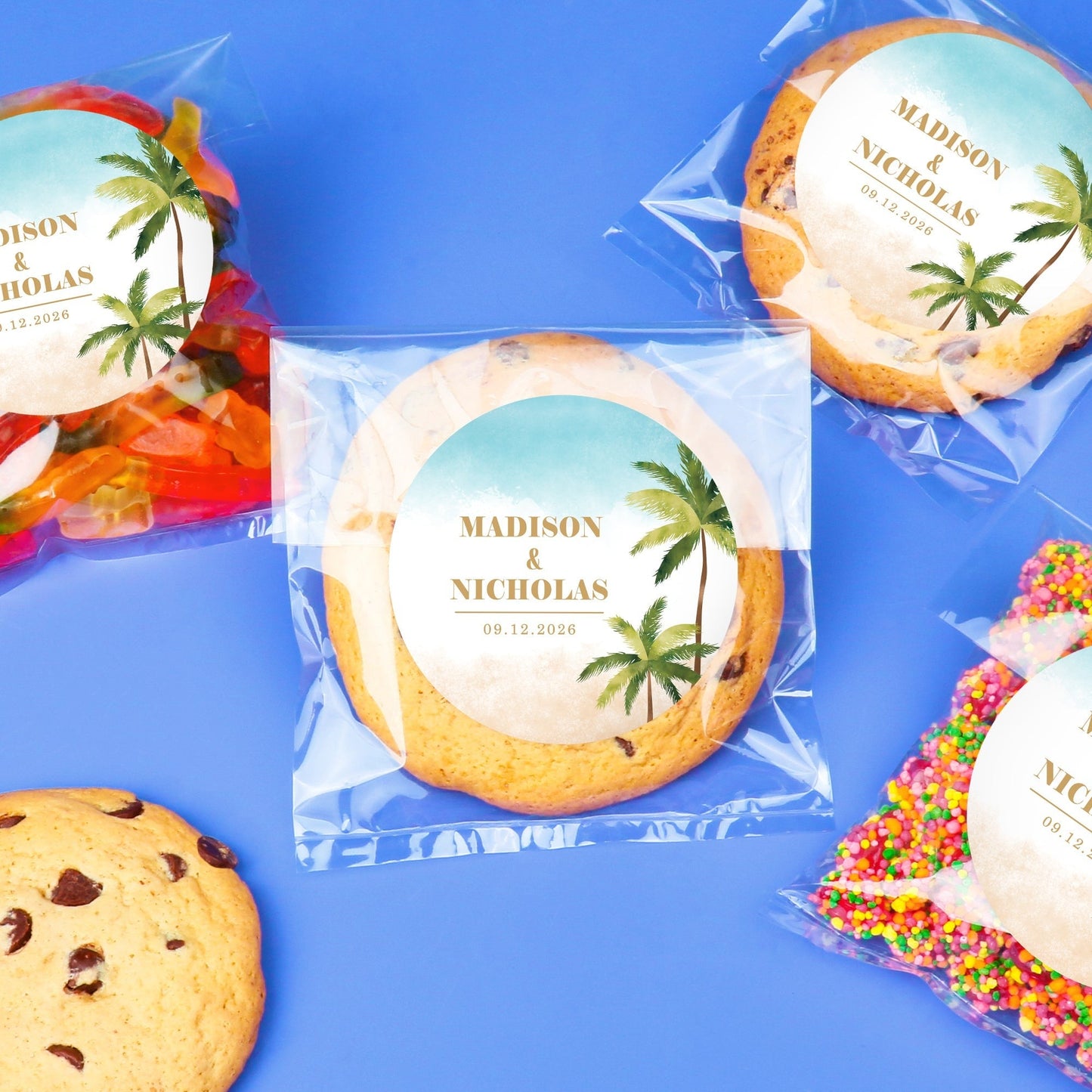 Custom Text Stickers & Clear Cookie Bags - Beach Wedding