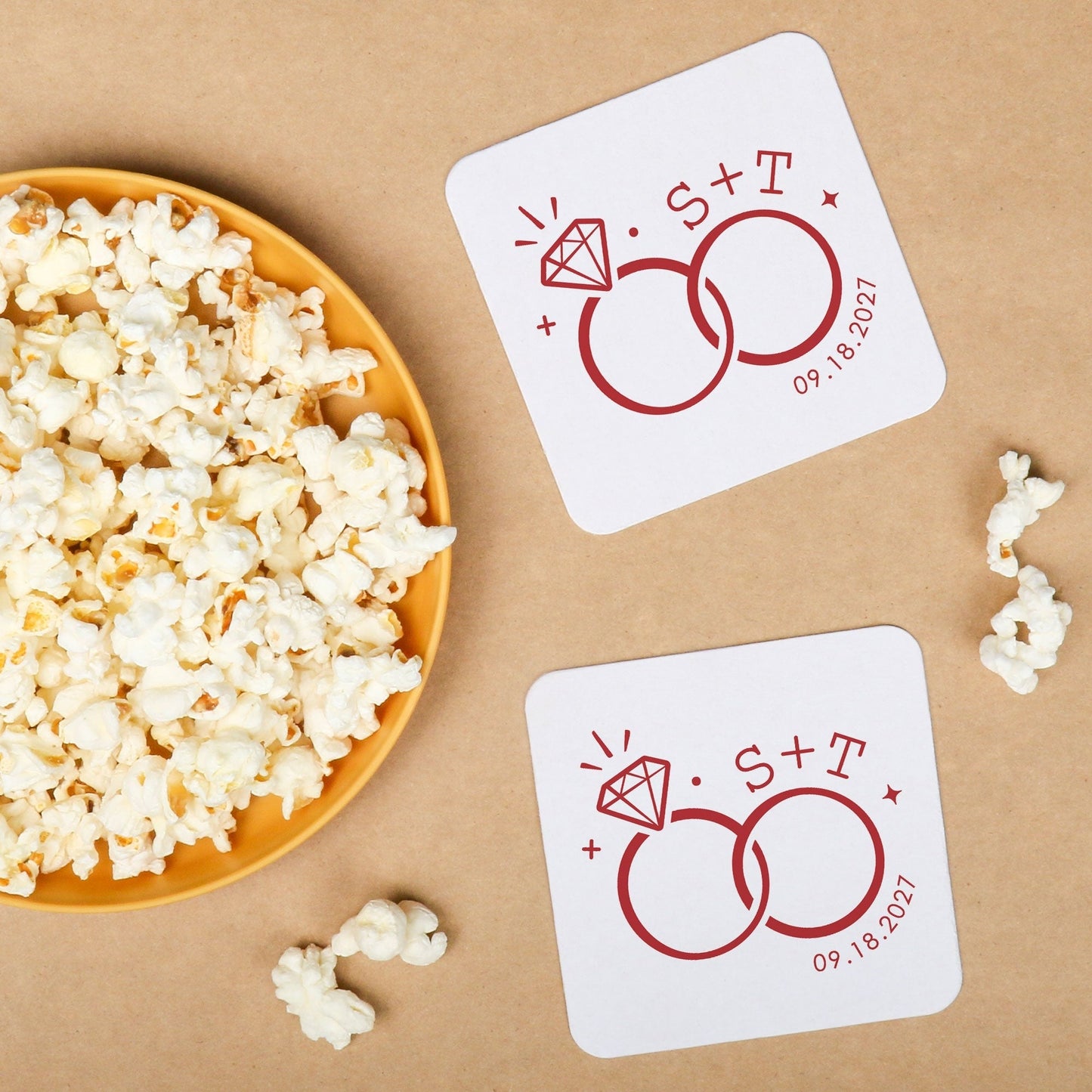 Custom Text Coasters - Wedding Rings