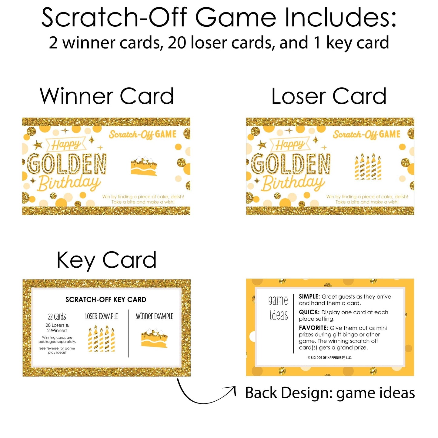 Golden Birthday - Happy Birthday Party Game Scratch Off Cards - 22 Count
