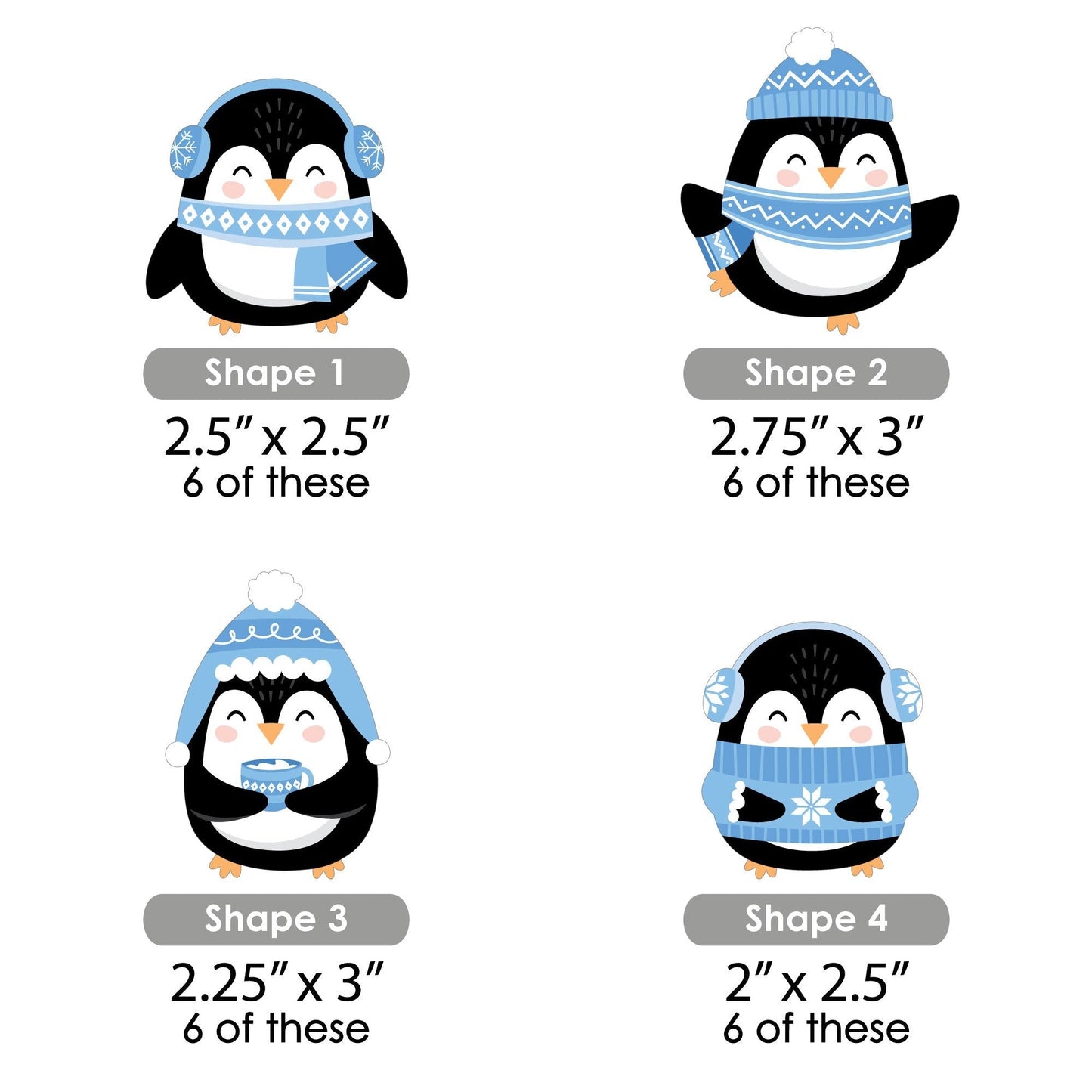 Winter Penguins - DIY Shaped Holiday and Christmas Party Cut-Outs - 24 Count