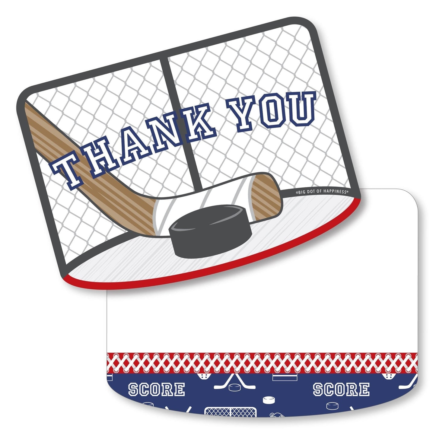 Shoots & Scores! - Hockey - Shaped Thank You Cards - Baby Shower or Birthday Party Thank You Note Cards with Envelopes - Set of 12